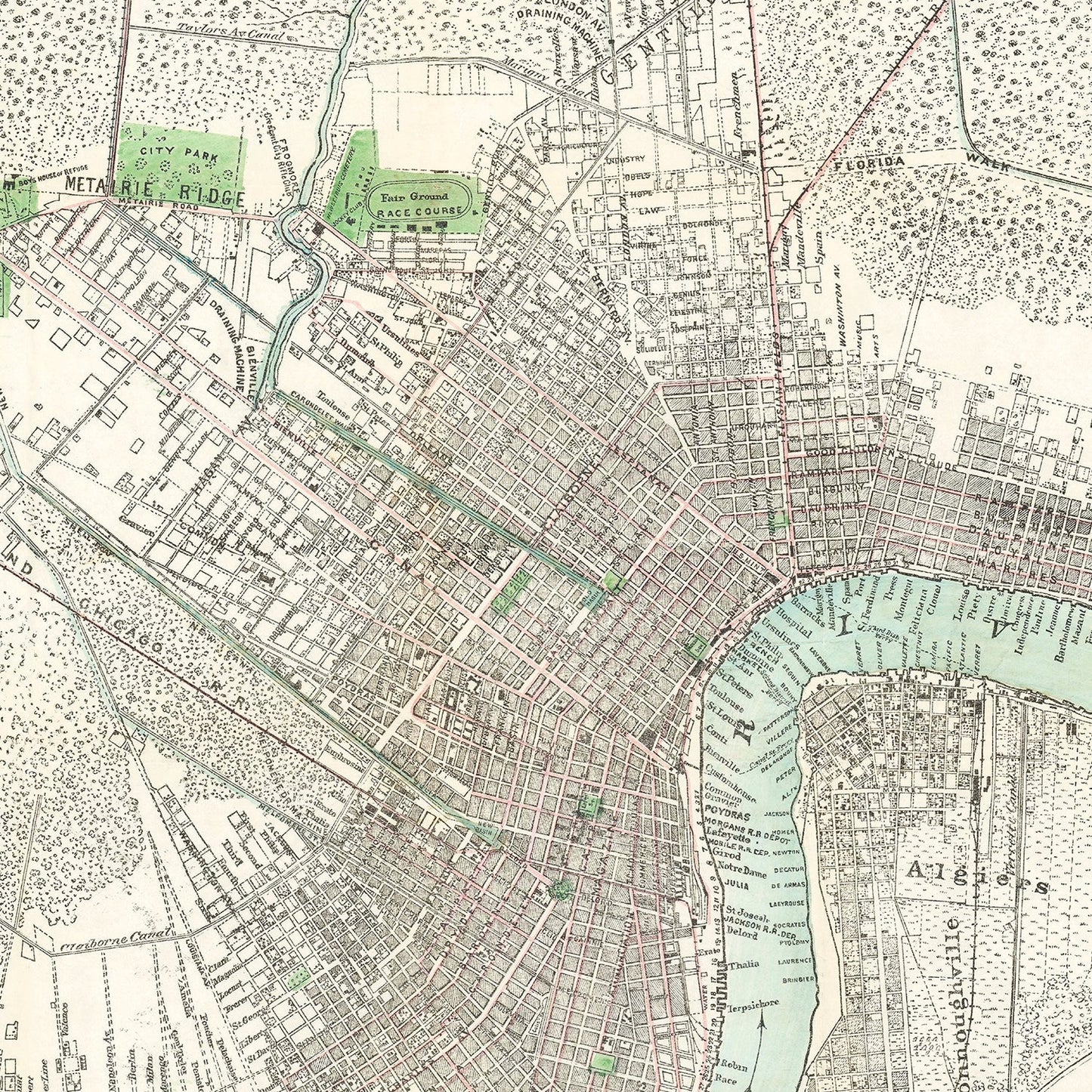 Vintage Map of New Orleans, Louisiana, 1878