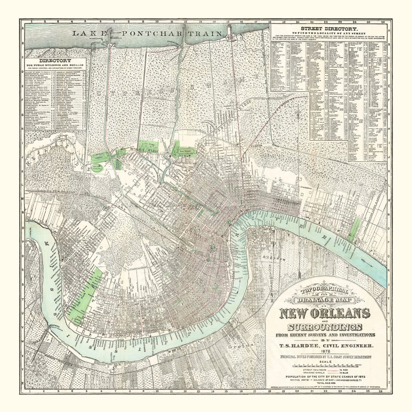 Vintage Map of New Orleans, Louisiana, 1878