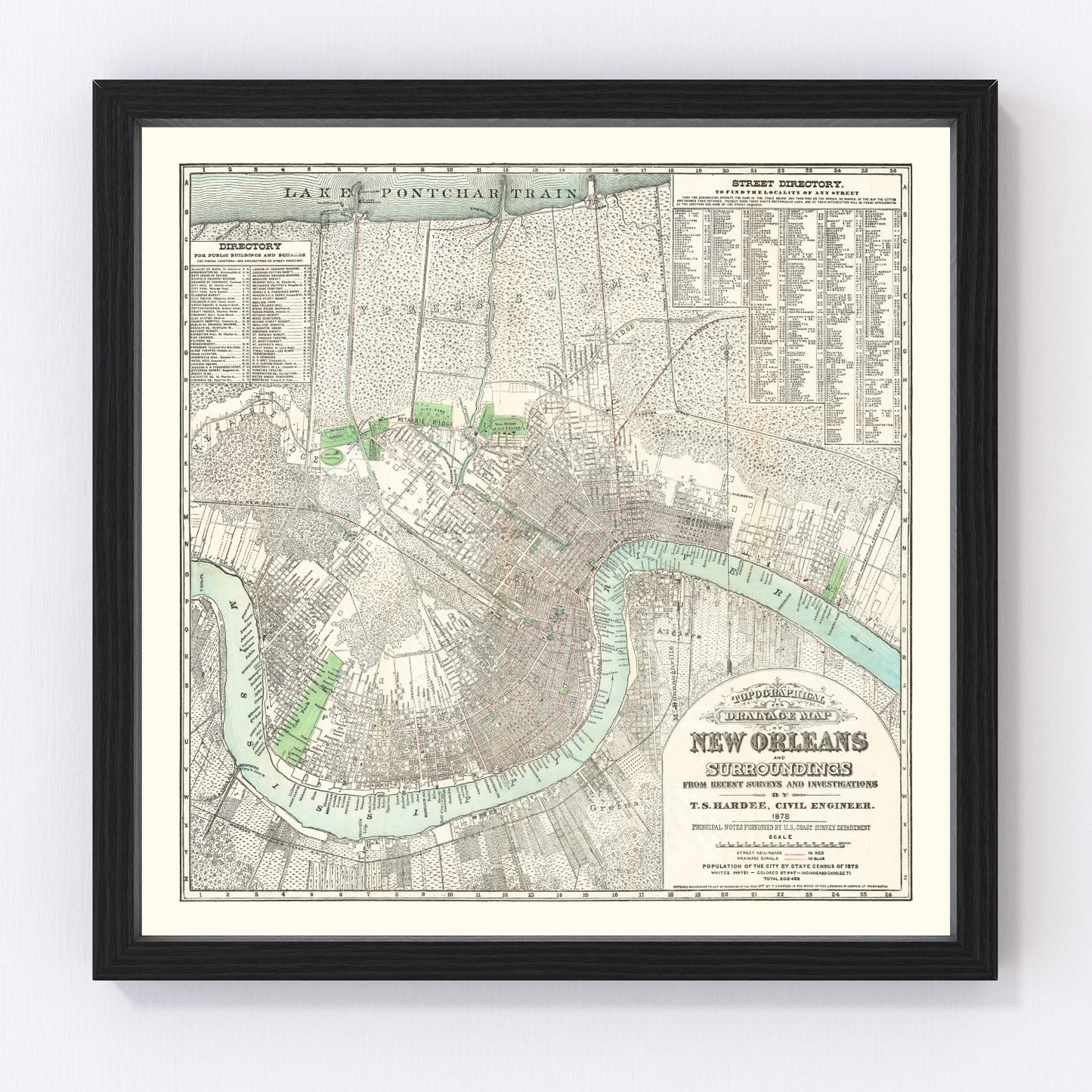 Vintage map of New Orleans, Orleans Parish, Louisiana, 1878