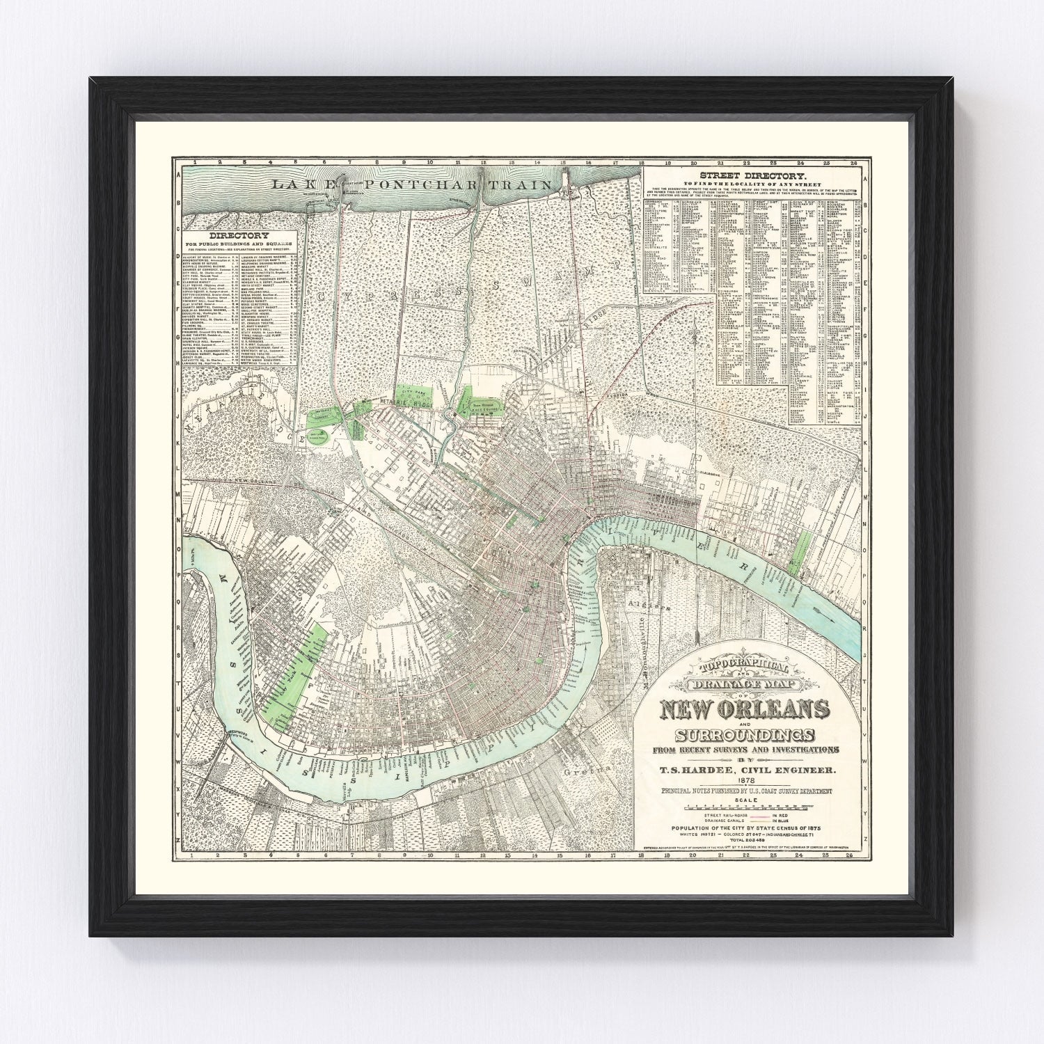 Vintage map of New Orleans, Orleans Parish, Louisiana, 1878