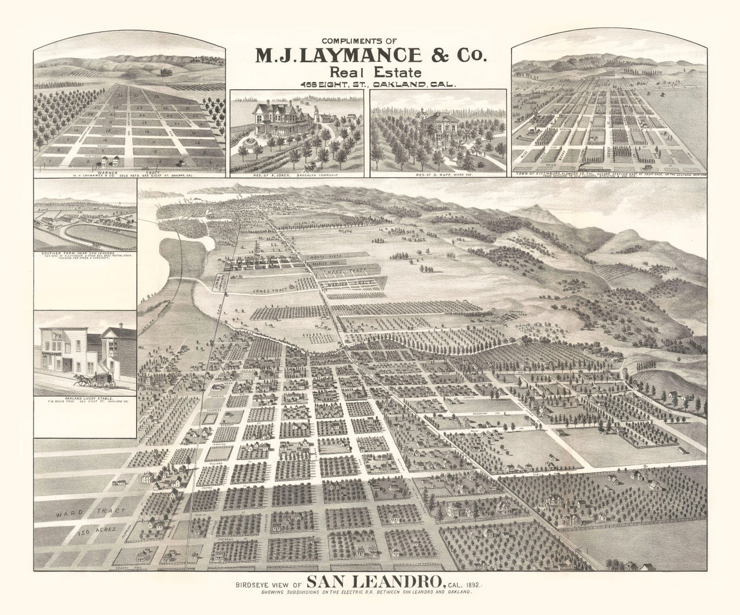 Vintage Map of San Leandro, California, 1892