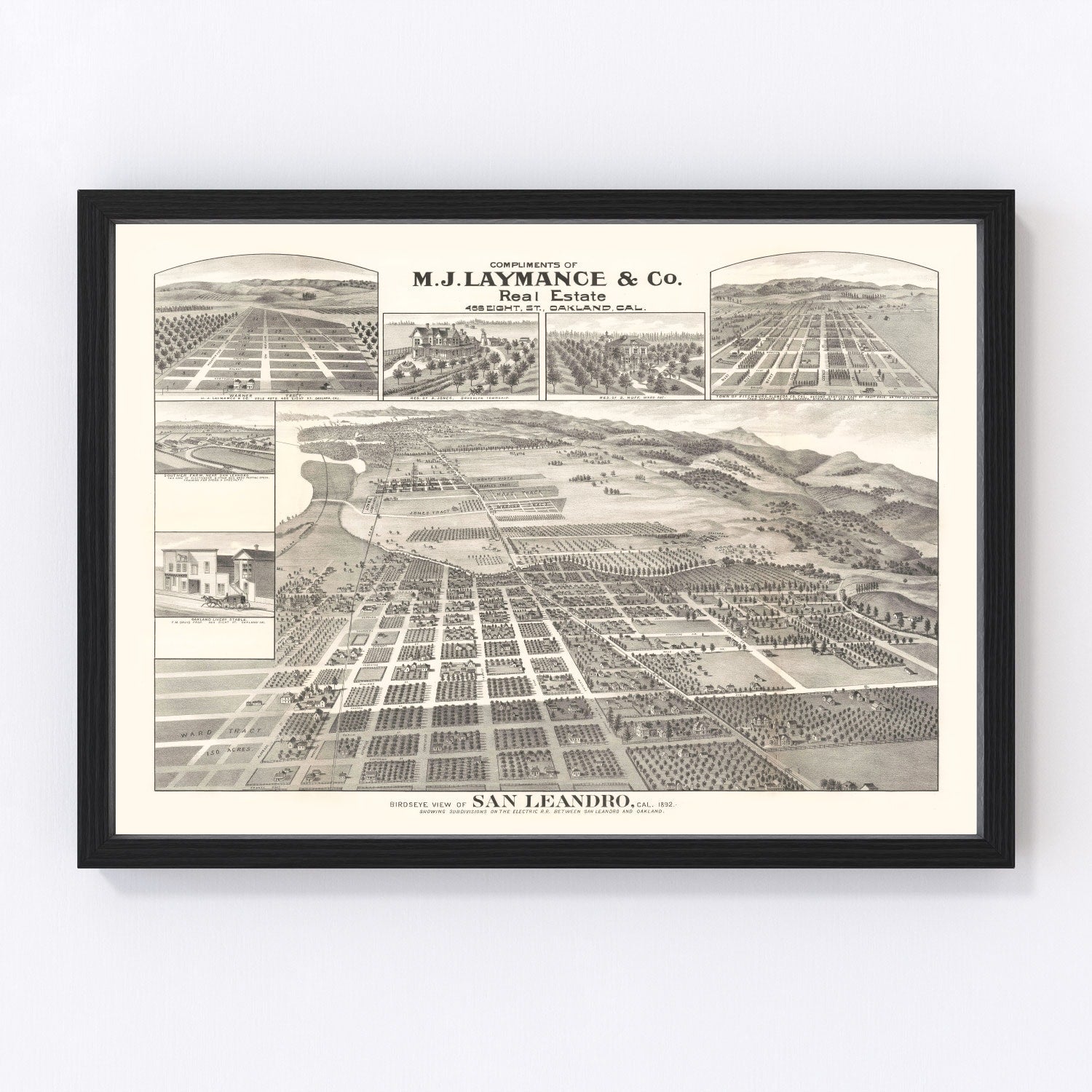 Vintage map of San Leandro, California, 1892