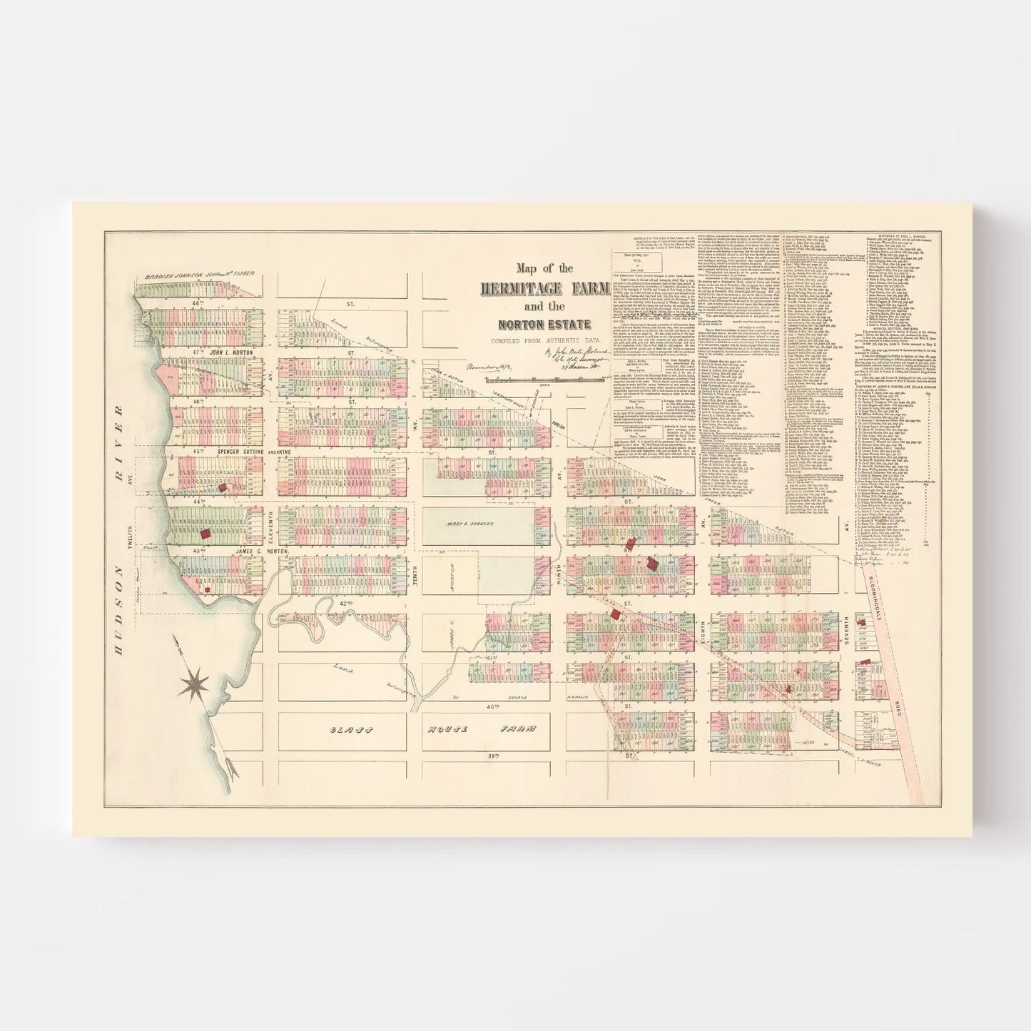 Vintage Map of Hell's Kitchen, Manhattan, New York, 1872