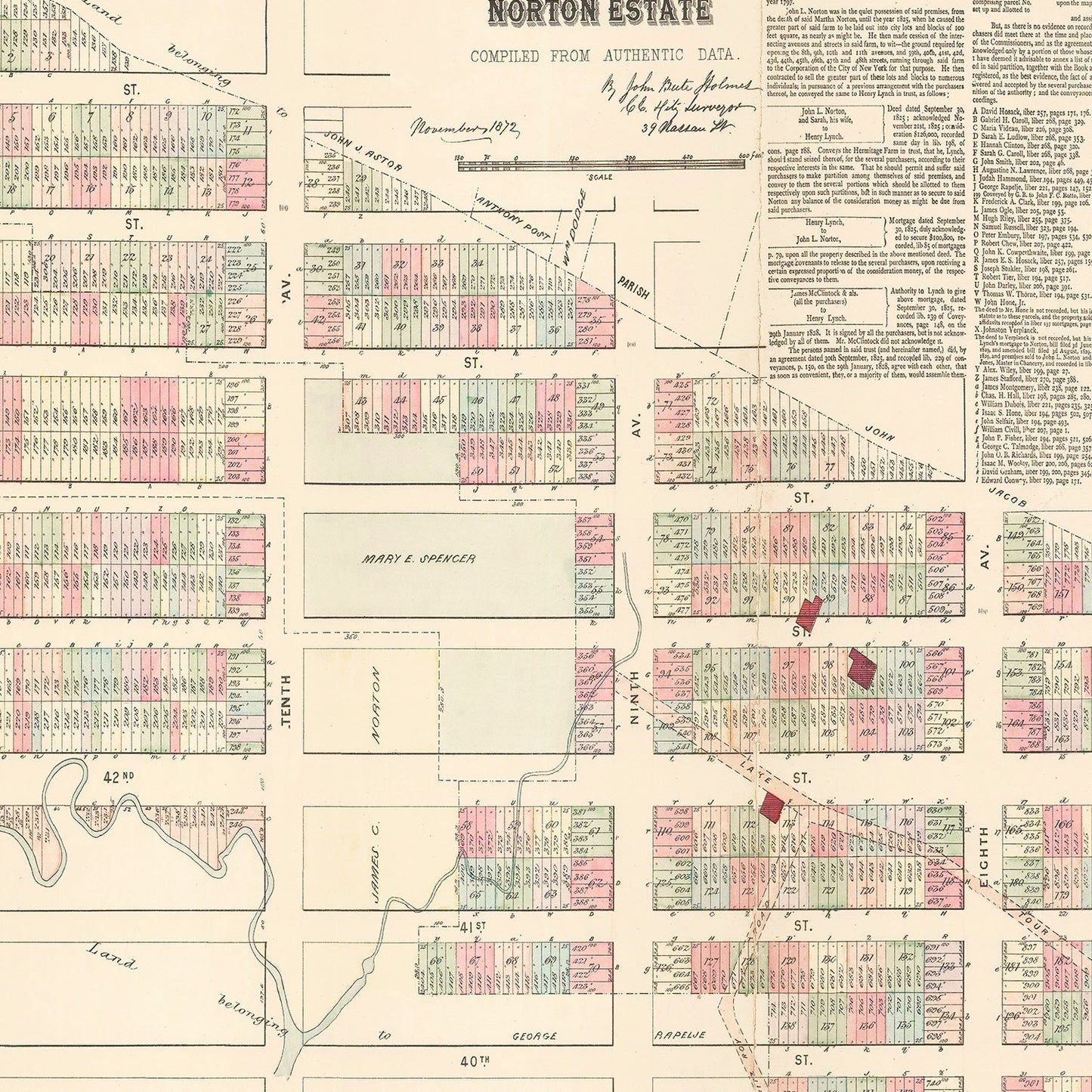 Vintage Map of Hell's Kitchen, Manhattan, New York, 1872