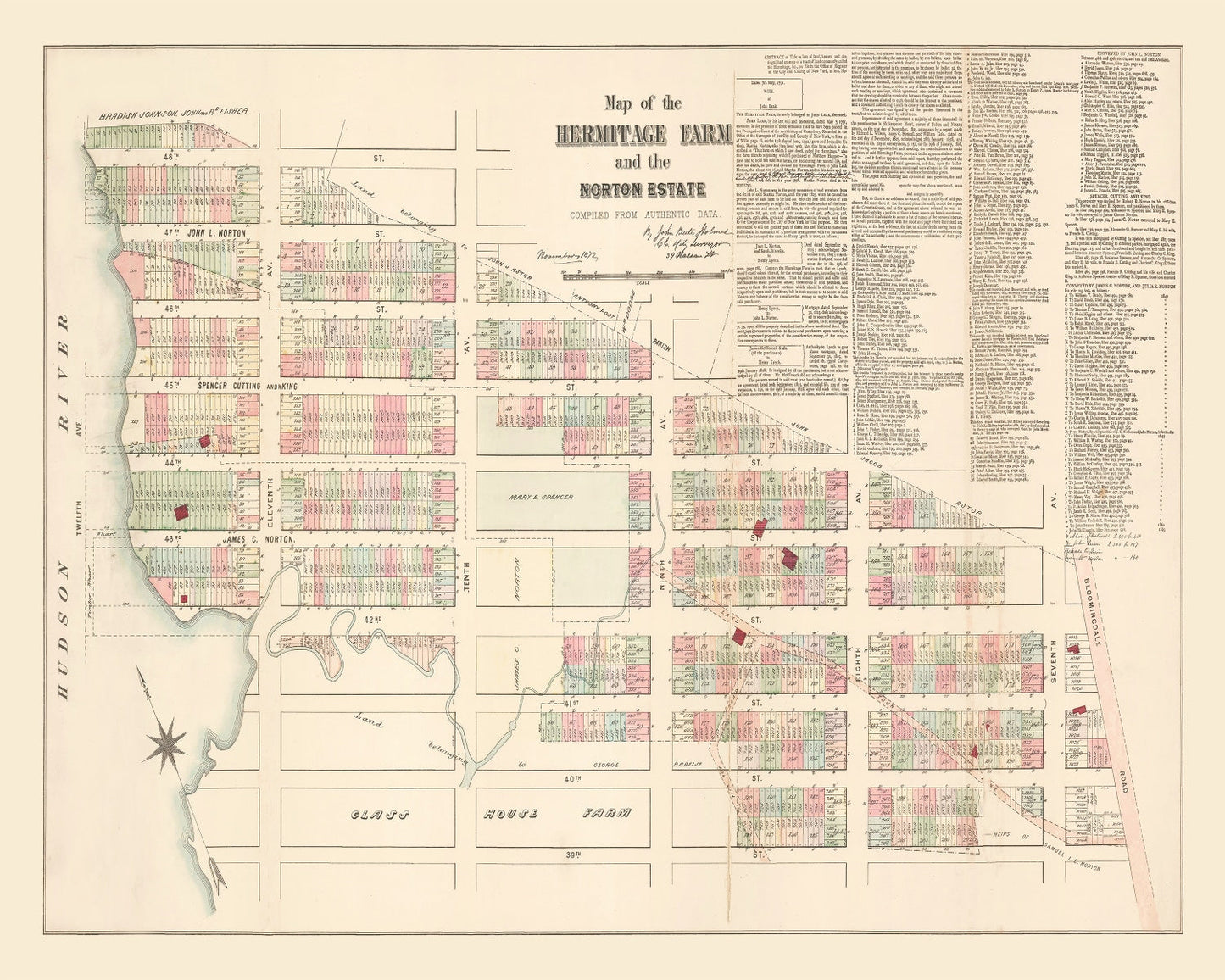 Vintage Map of Hell's Kitchen, Manhattan, New York, 1872
