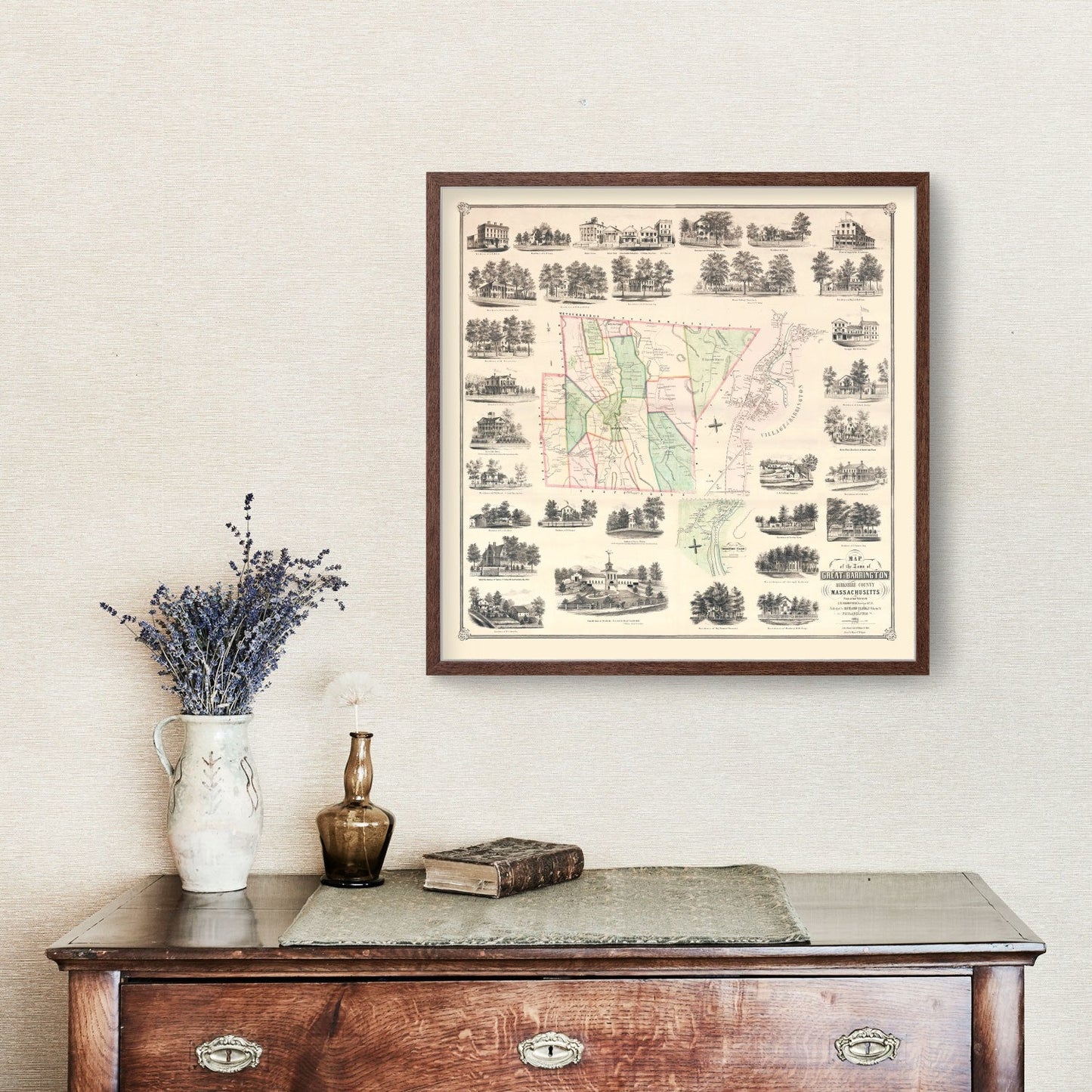 Vintage Map of Great Barrington, Massachusetts, 1854