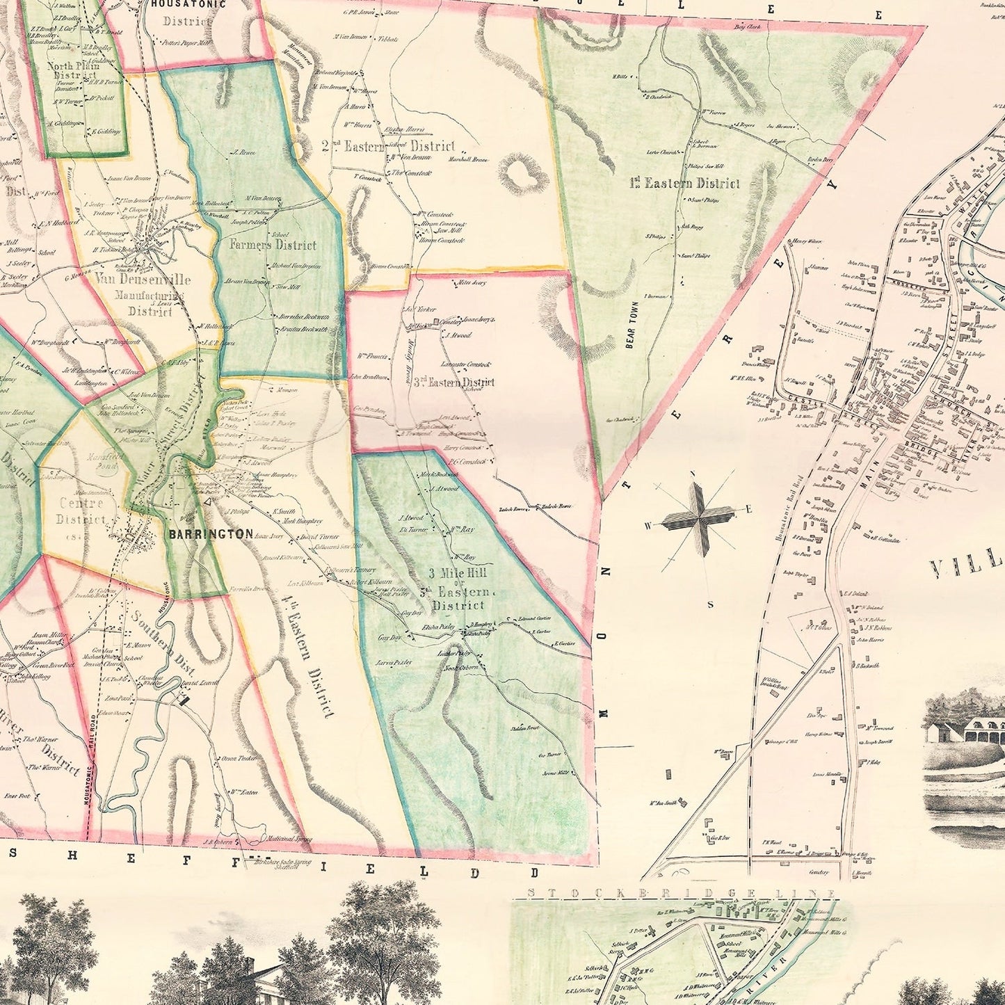 Vintage Map of Great Barrington, Massachusetts, 1854