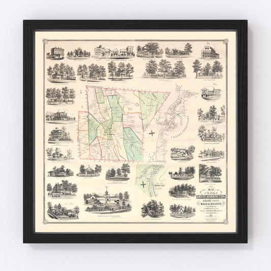 Vintage map of Great Barrington, Massachusetts, 1854