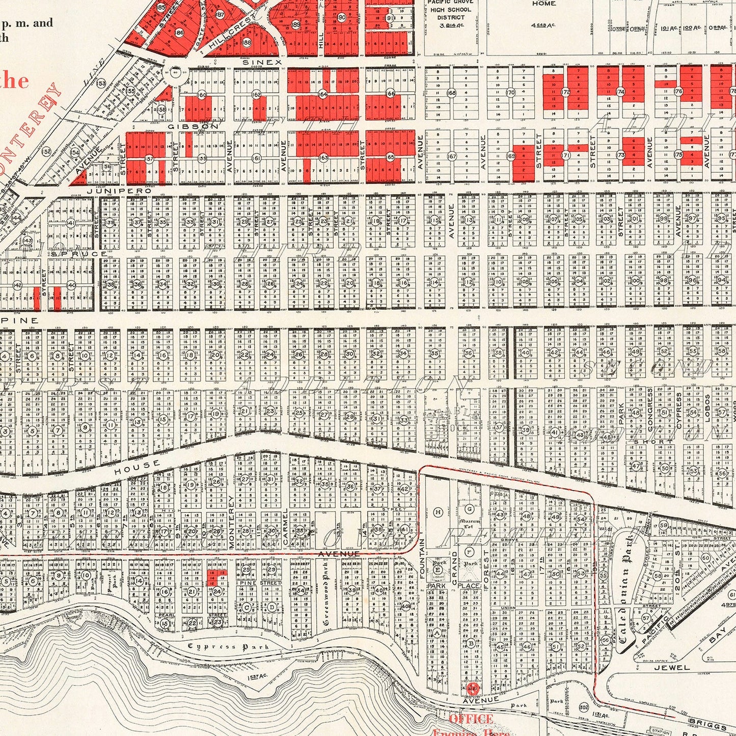 Vintage Map of Pacific Grove, California, 1919