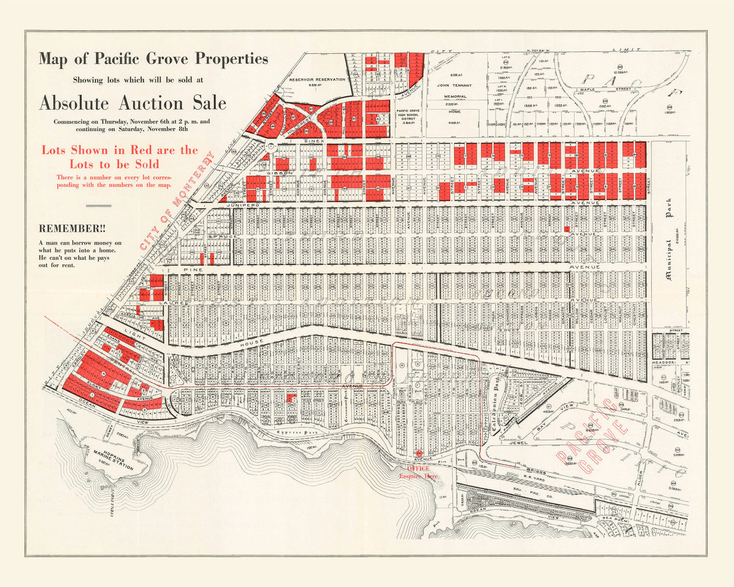 Vintage Map of Pacific Grove, California, 1919