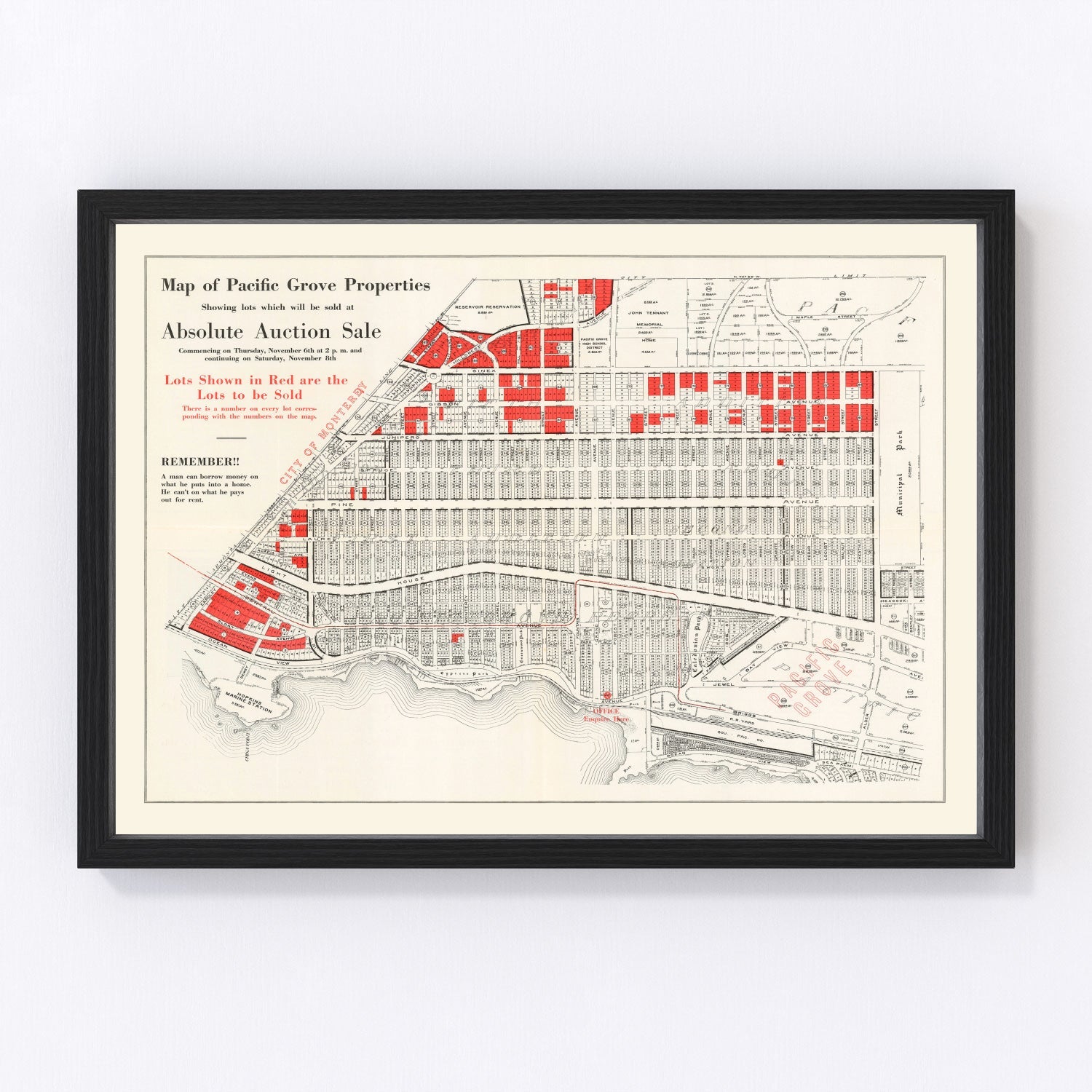 Vintage map of Pacific Grove, California, 1919