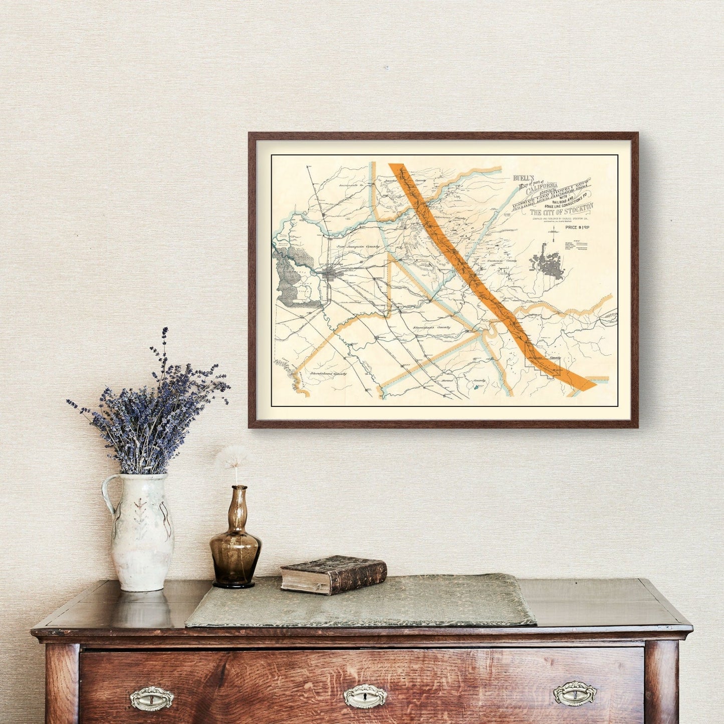 Vintage Map of Mother Lode Mineral Belt, California, 1898