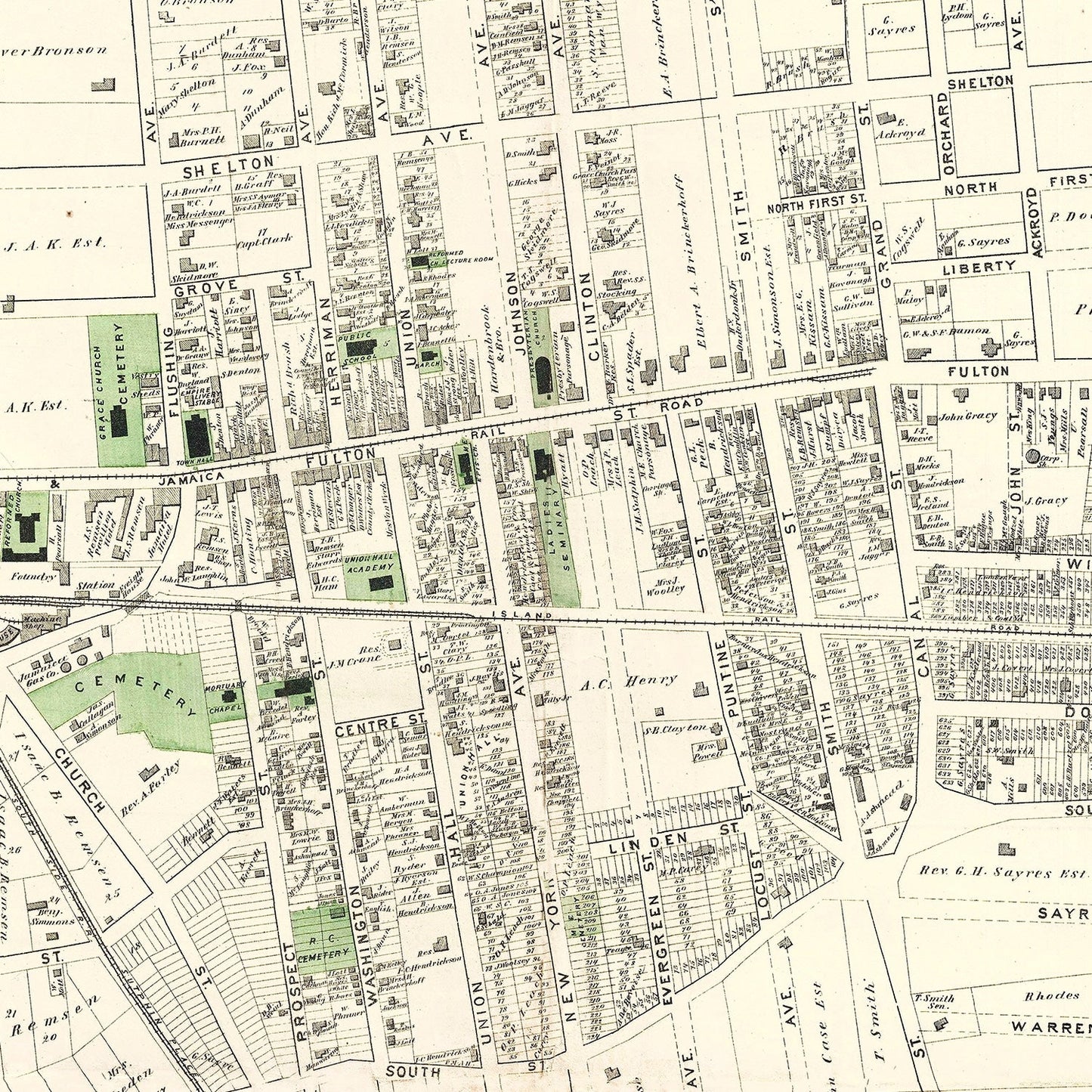 Vintage Map of Jamaica, Queens County, New York, 1873