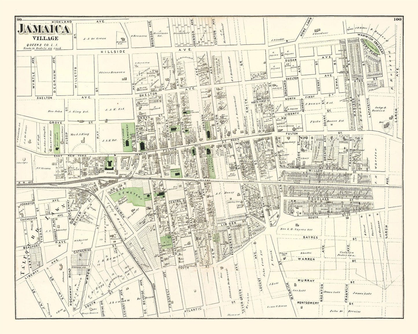 Vintage Map of Jamaica, Queens County, New York, 1873
