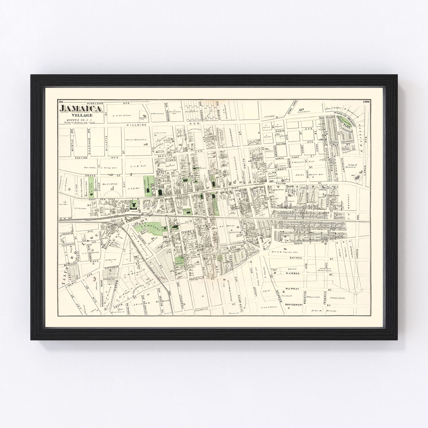 Vintage map of Jamaica, Queens County, New York, 1873