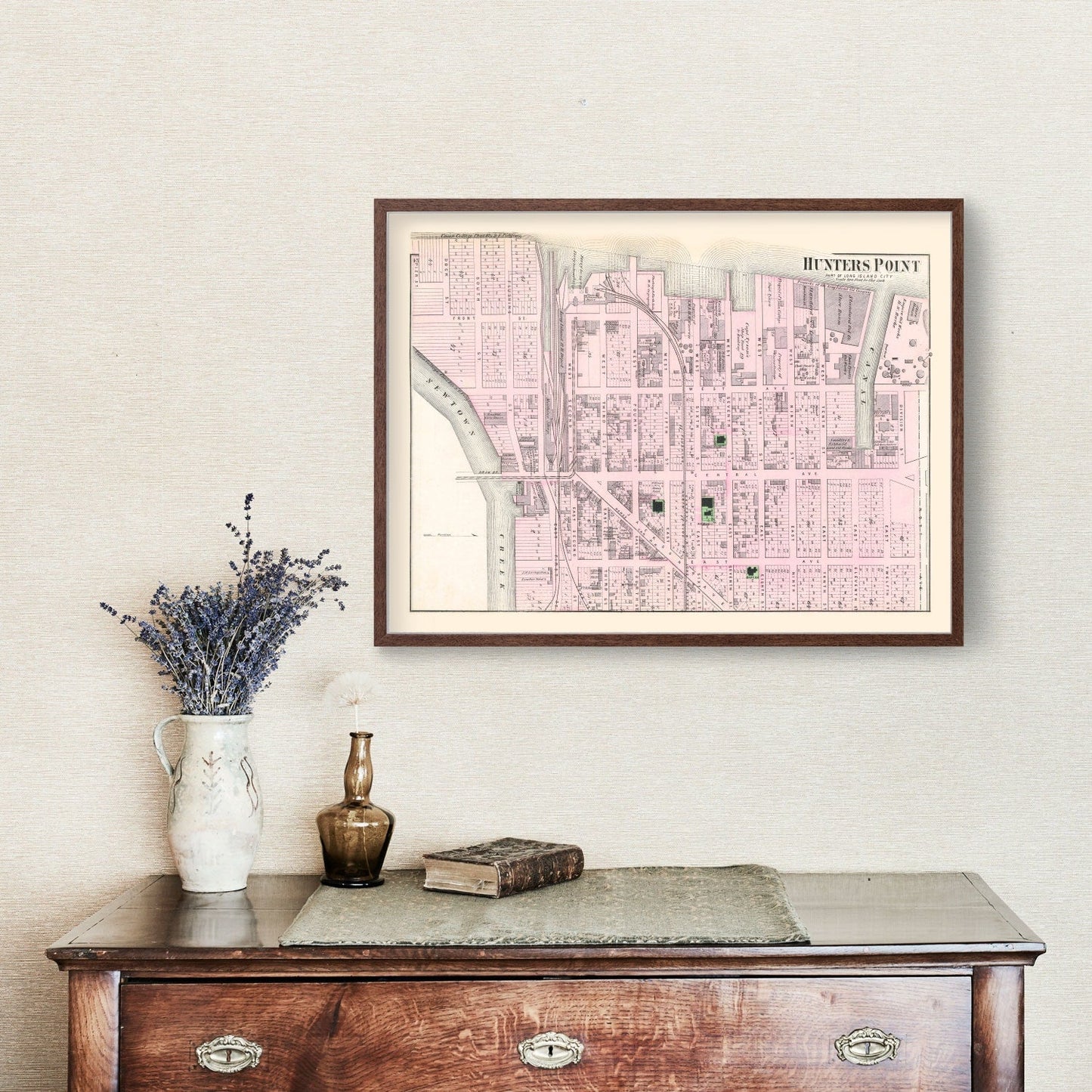 Vintage Map of Hunters Point, Queens, New York, 1873