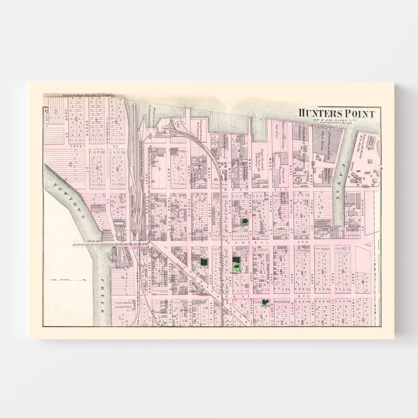 Vintage Map of Hunters Point, Queens, New York, 1873