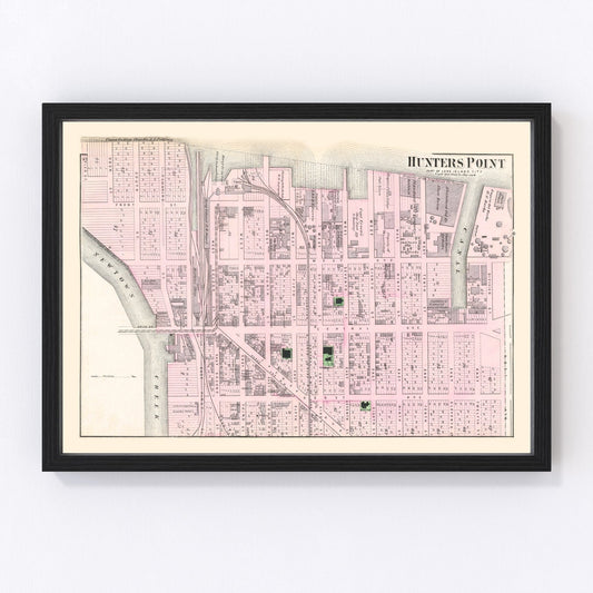 vintage map of Hunters Point, Queens, New York, 1873