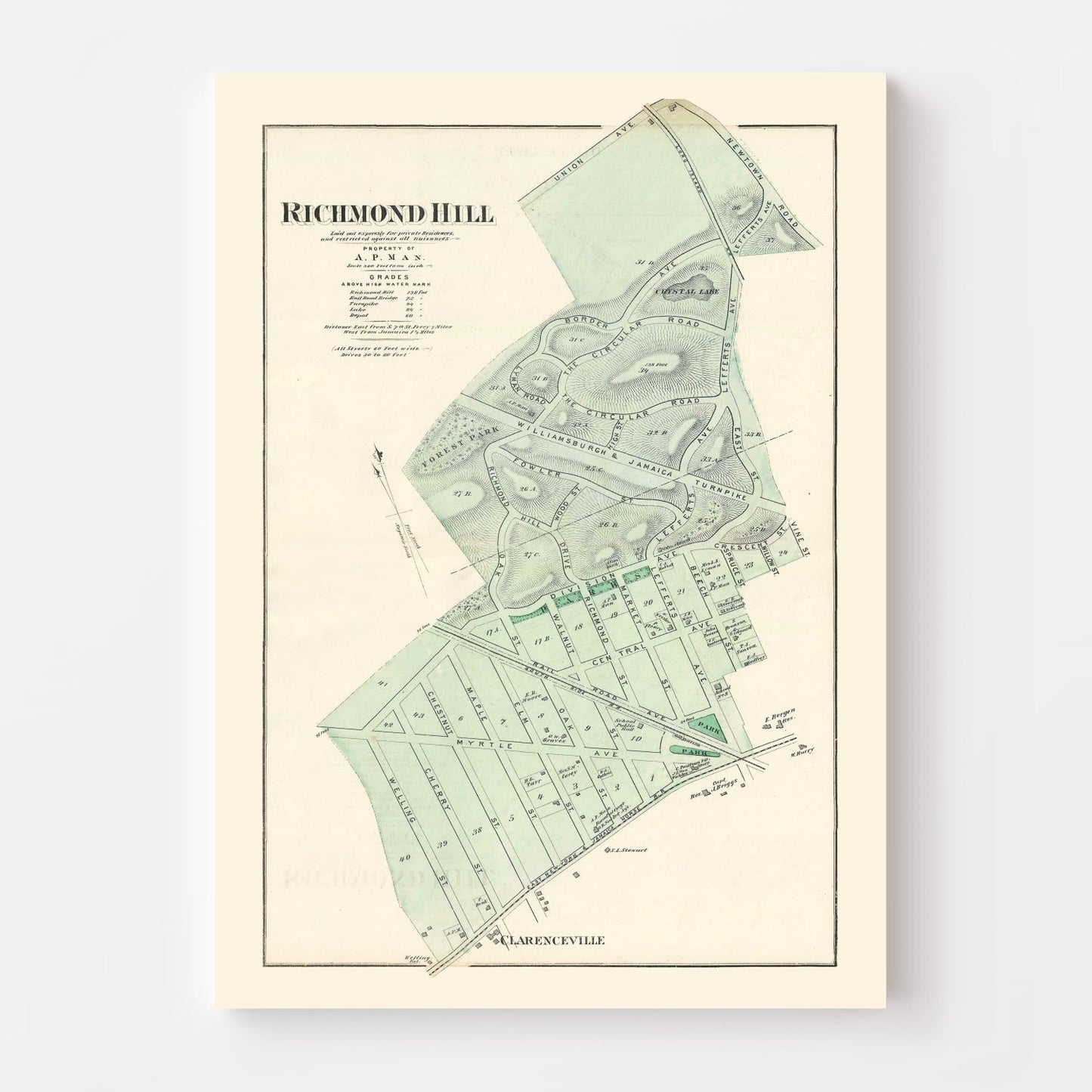 Vintage Map of Richmond Hill, Queens, New York, 1873