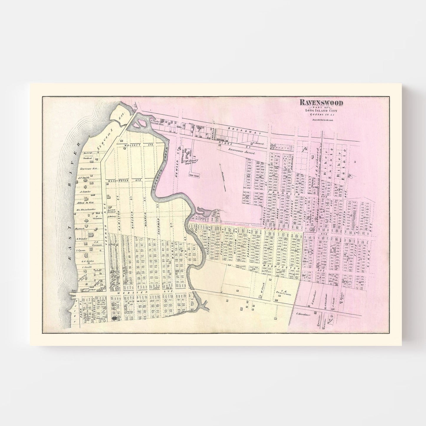 Vintage Map of Ravenswood, Long Island, New York, 1873