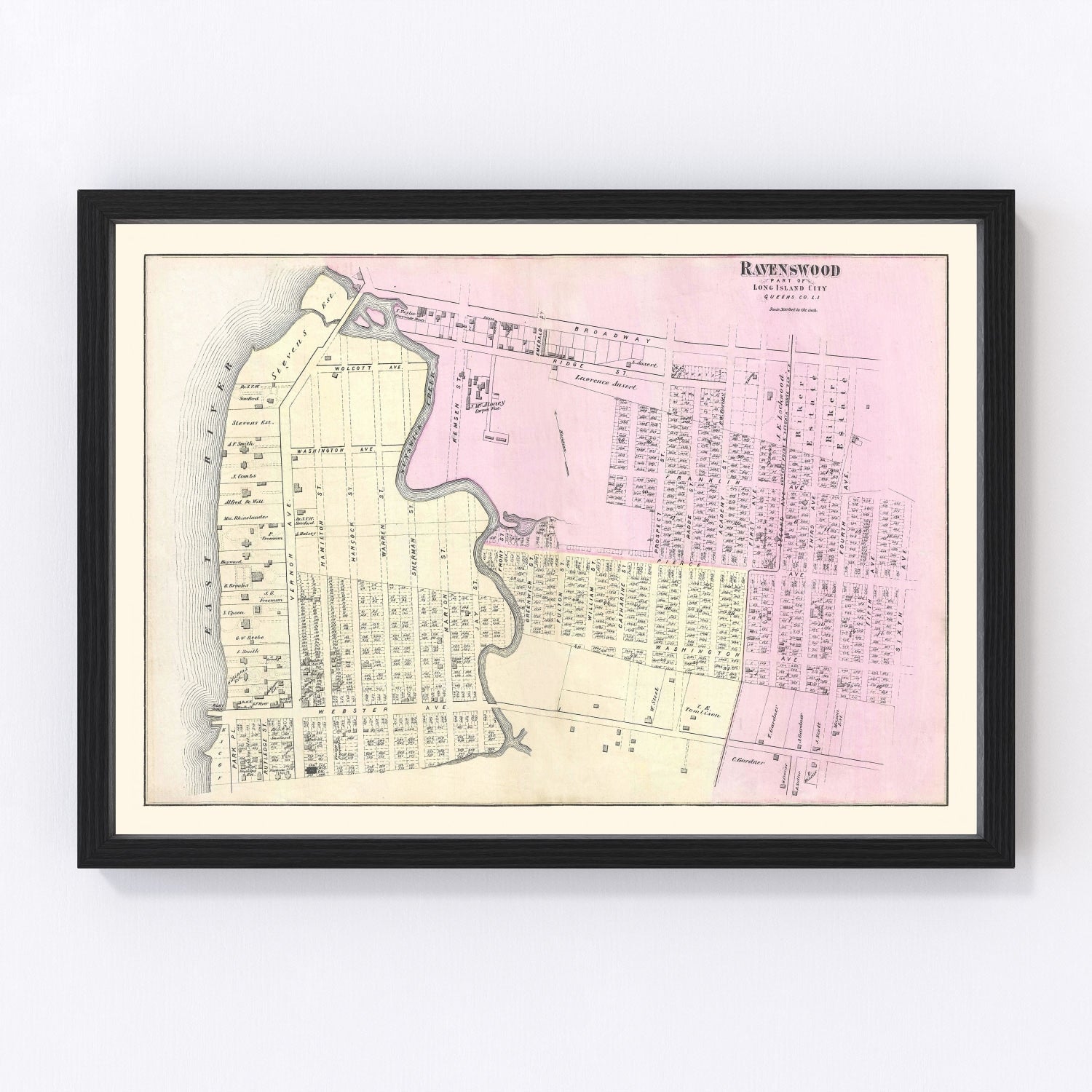 Vintage map of Ravenswood, Long Island, New York, 1873