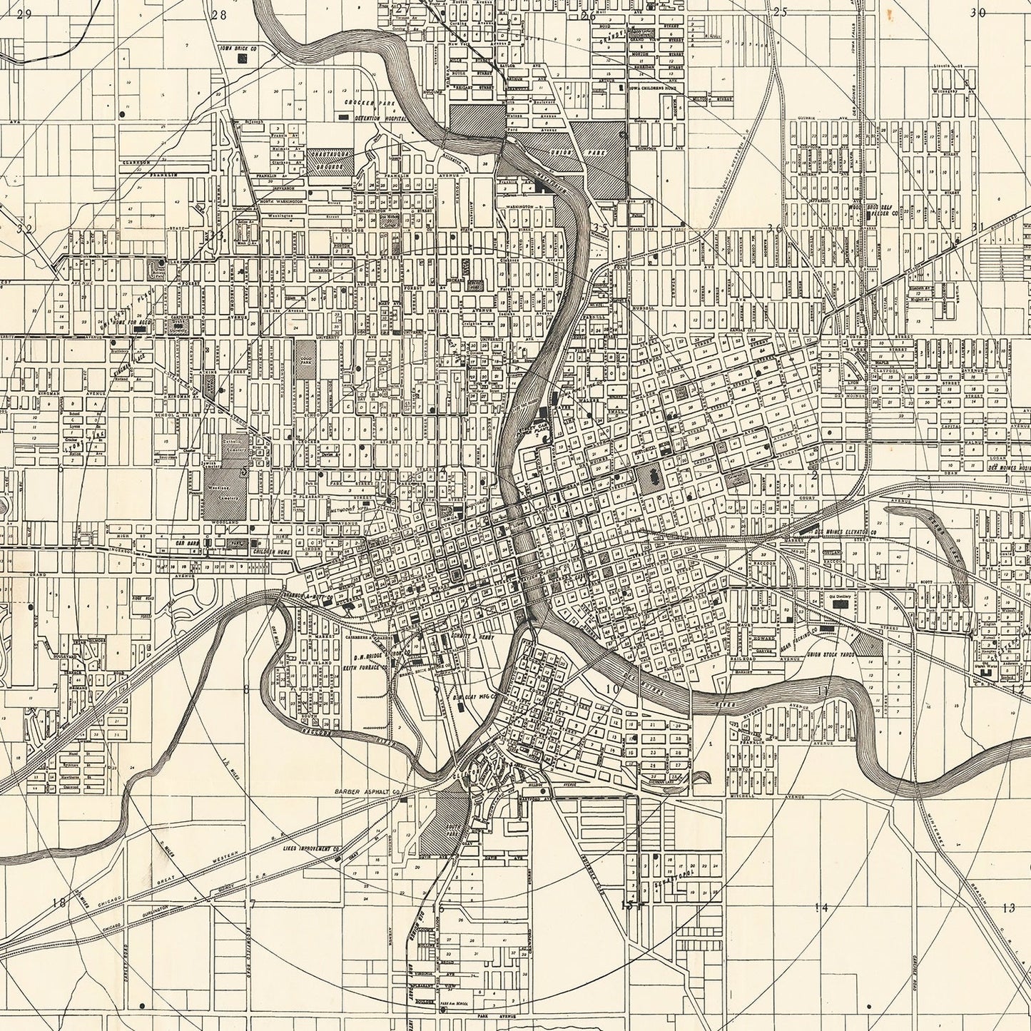 Vintage Map of Des Moines, Iowa 1906