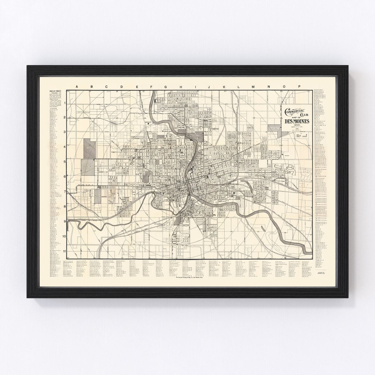 Vintage restored map of Des Moines, Iowa, 1906, Edwardian-era state capital cartography