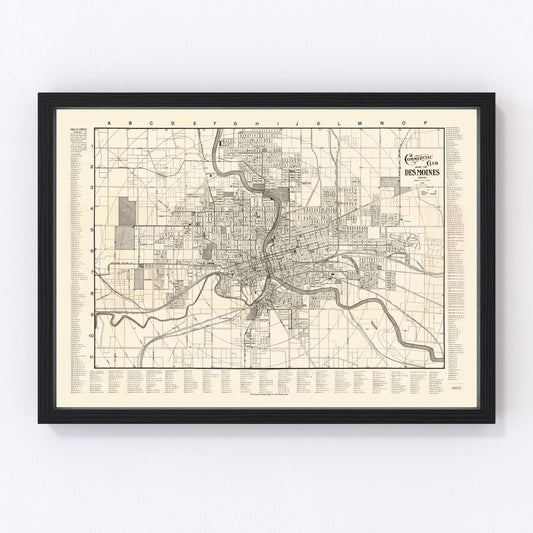 Vintage restored map of Des Moines, Iowa, 1906, Edwardian-era state capital cartography