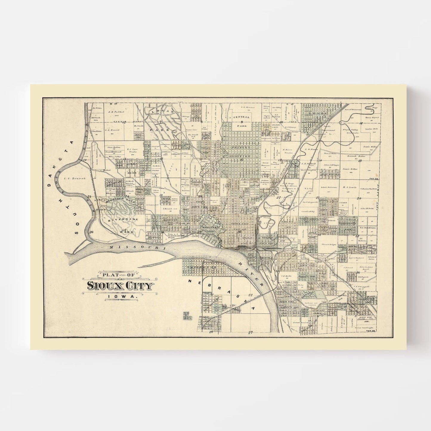 Vintage Map of Sioux City, Iowa, 1893