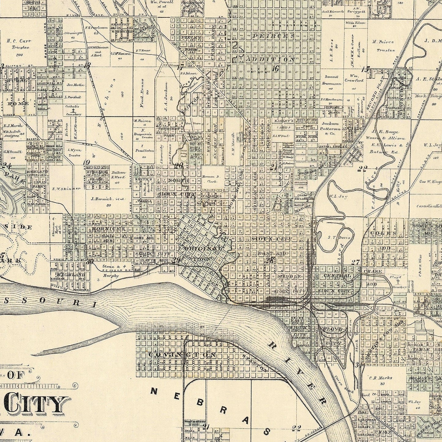 Vintage Map of Sioux City, Iowa, 1893