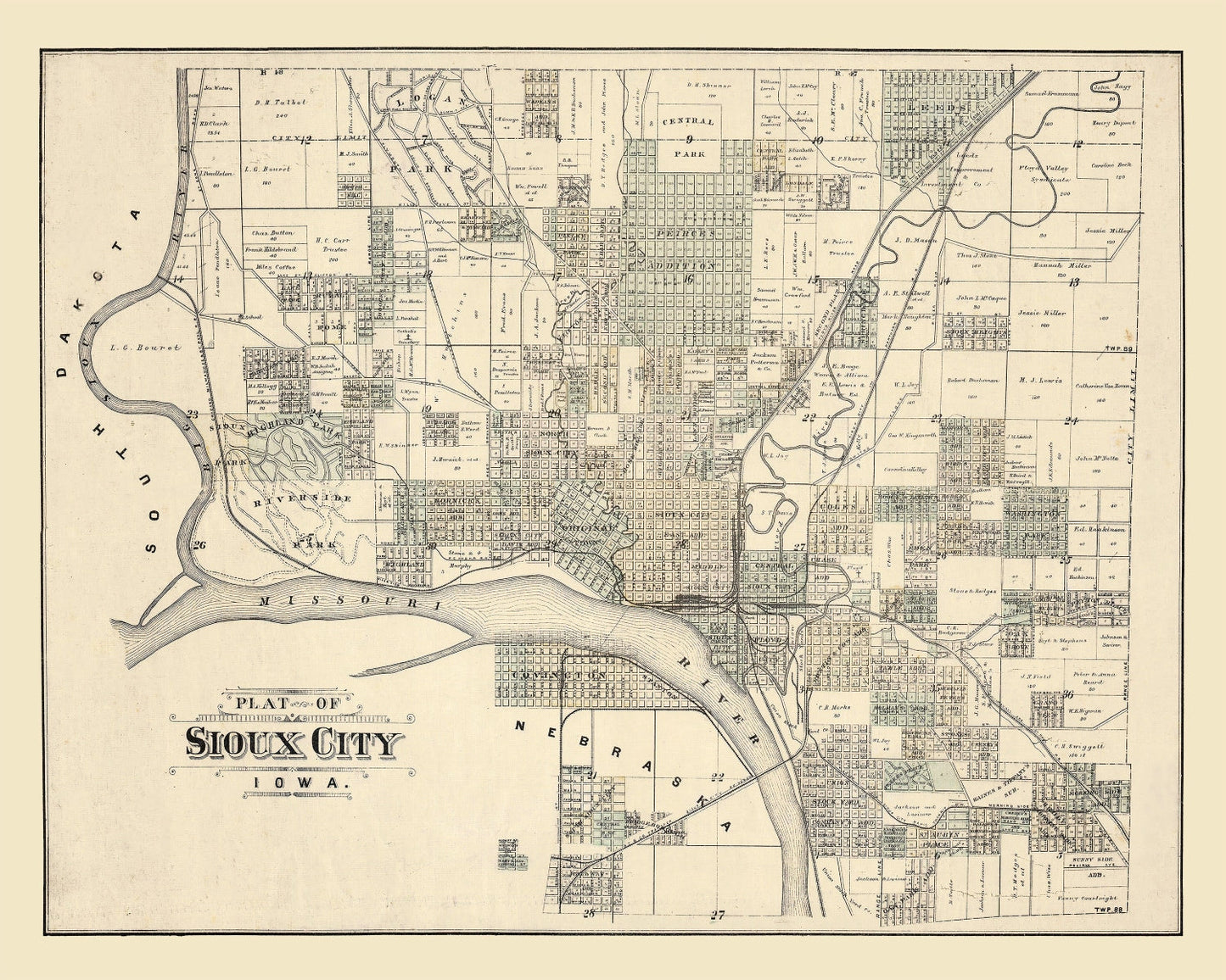 Vintage Map of Sioux City, Iowa, 1893
