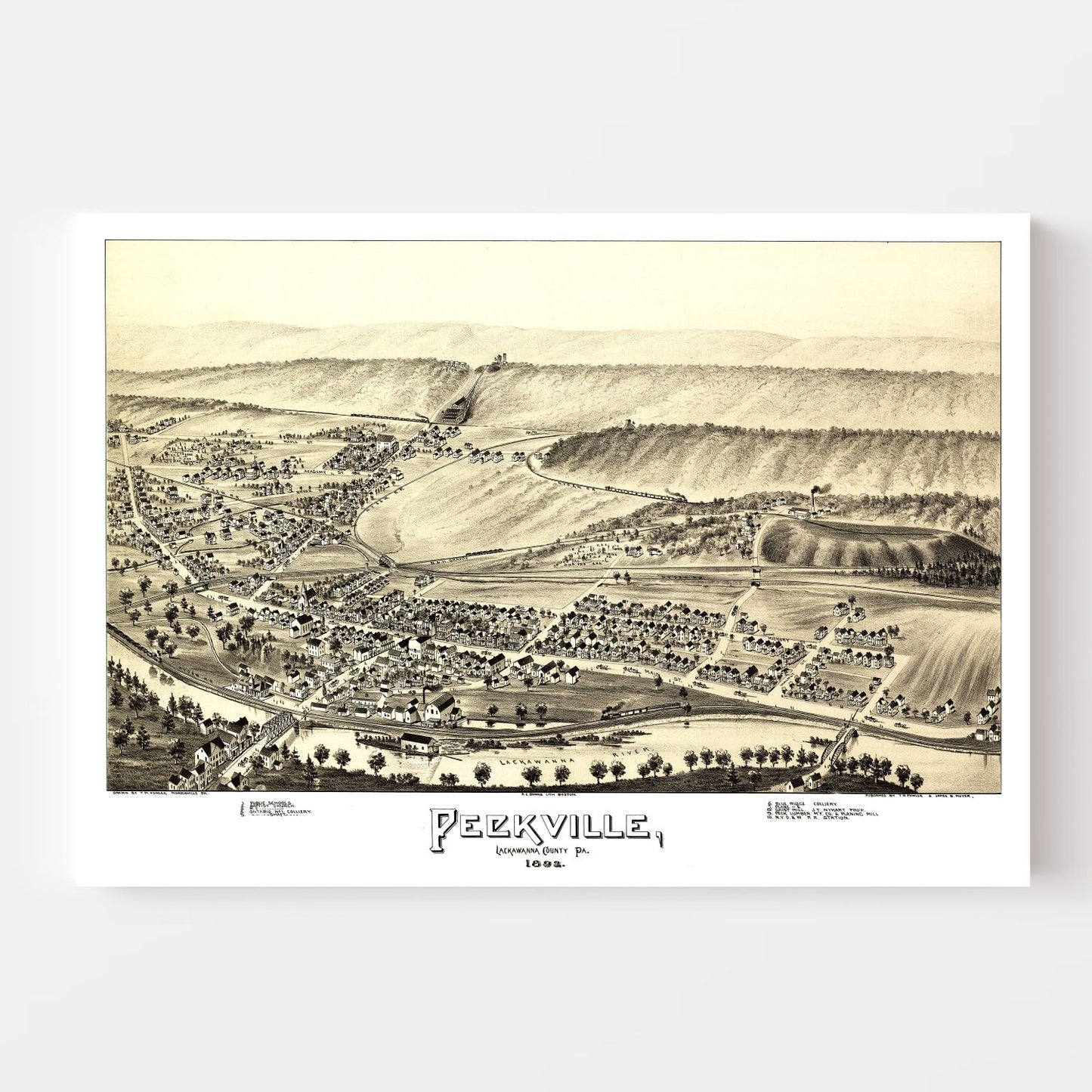 Vintage Map of Peckville, Pennsylvania, 1892