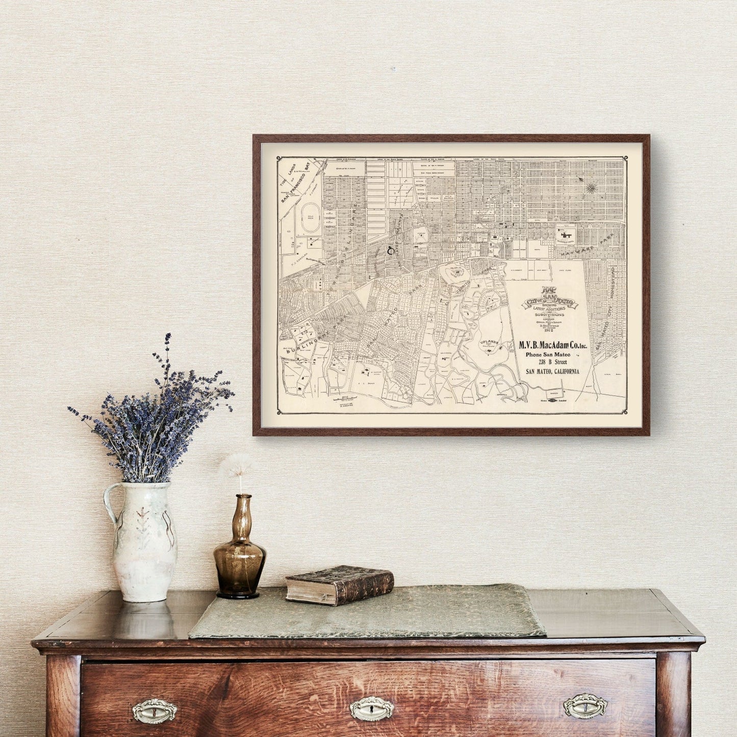 Vintage Map of San Mateo, California, 1912