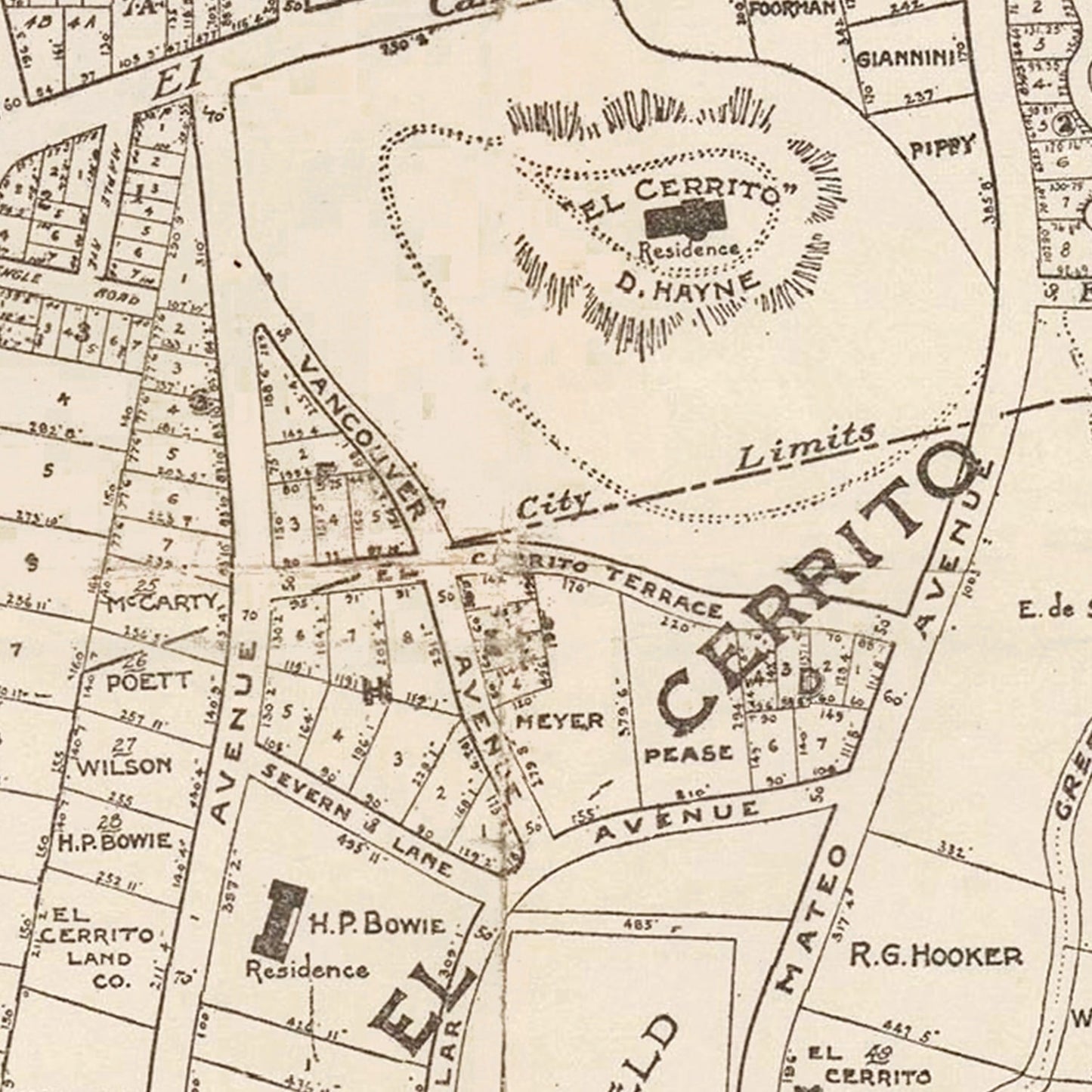 Vintage Map of San Mateo, California, 1912