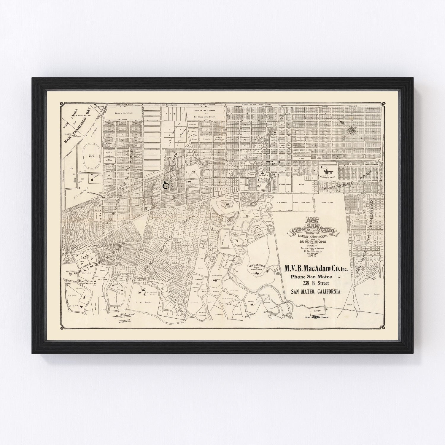 Vintage map of San Mateo, California, 1912