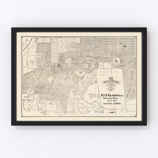 Vintage map of San Mateo, California, 1912