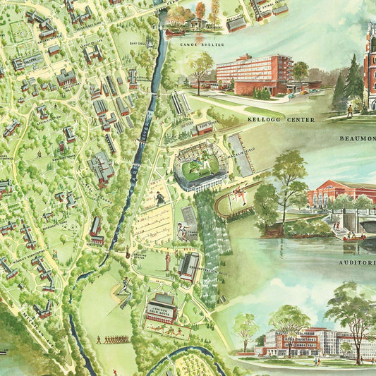 Vintage Map of Michigan State University, 1955