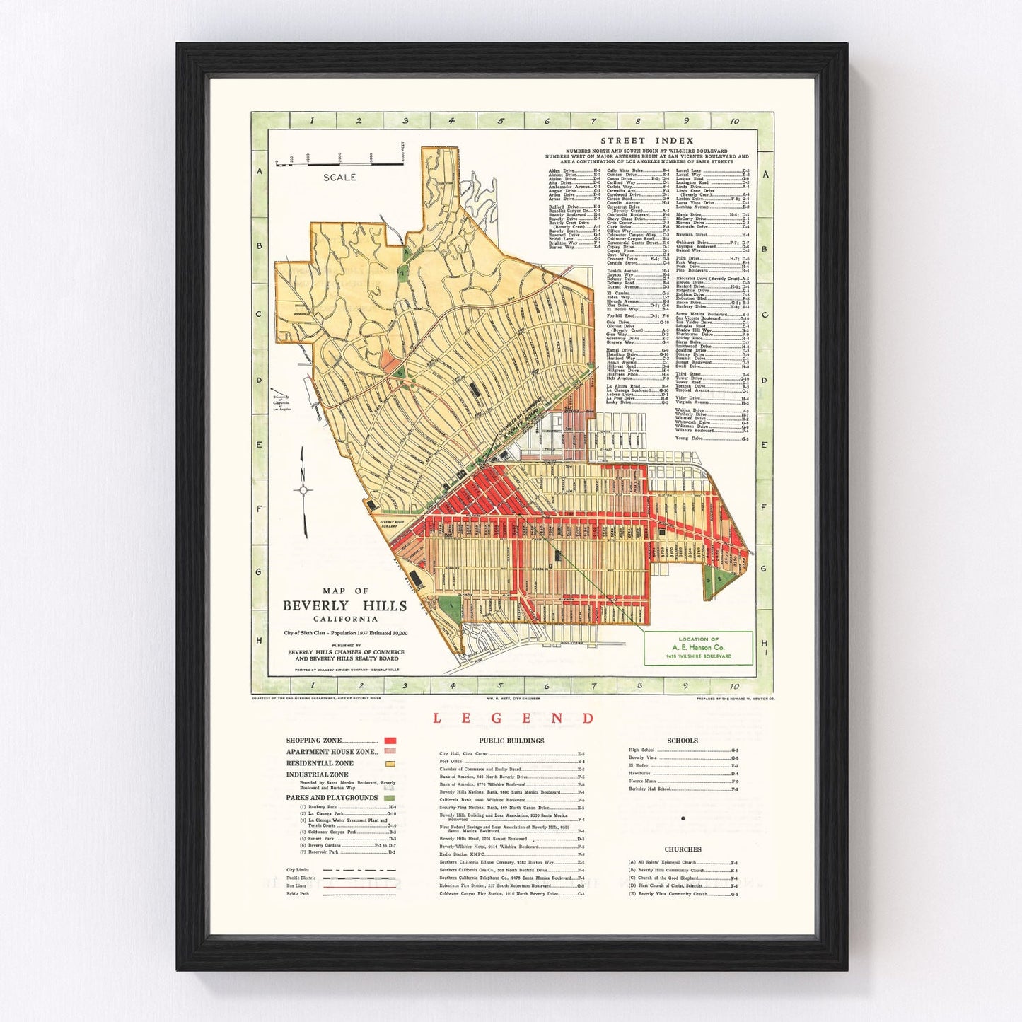 Vintage map of Beverly Hills, California, 1937