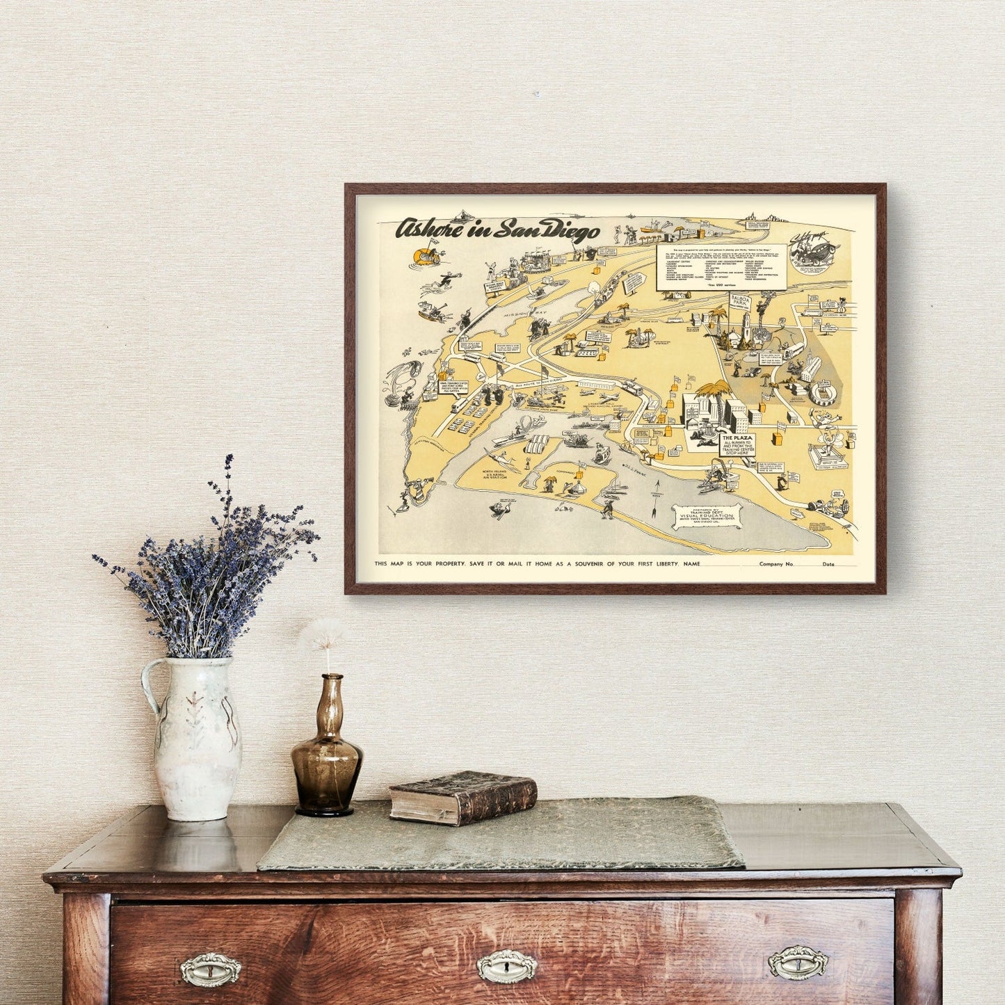 Vintage Map of San Diego, California, 1943