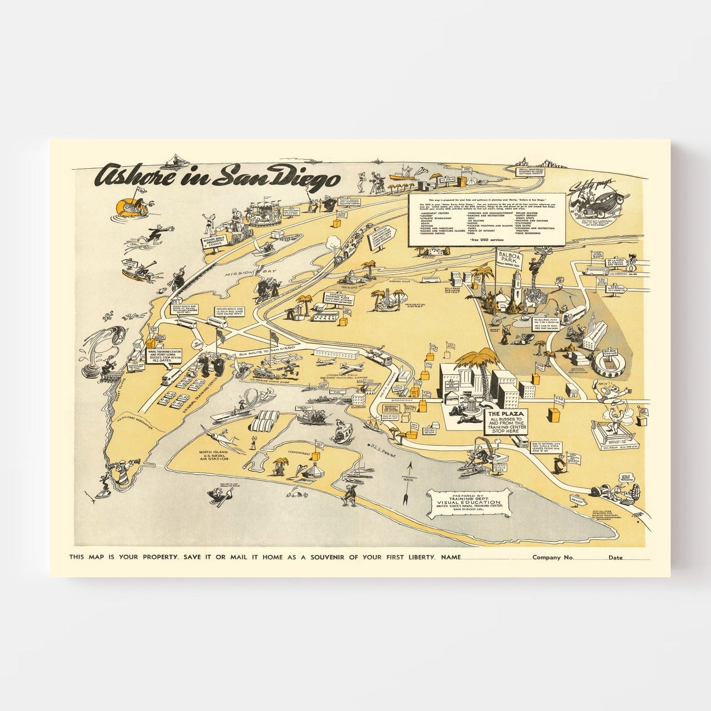 Vintage Map of San Diego, California, 1943