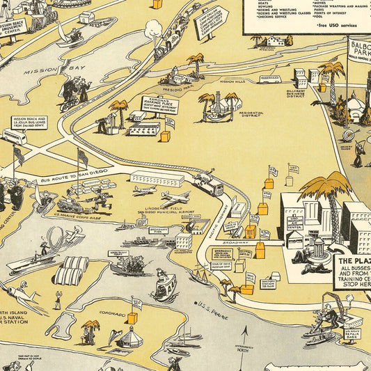 Vintage Map of San Diego, California, 1943