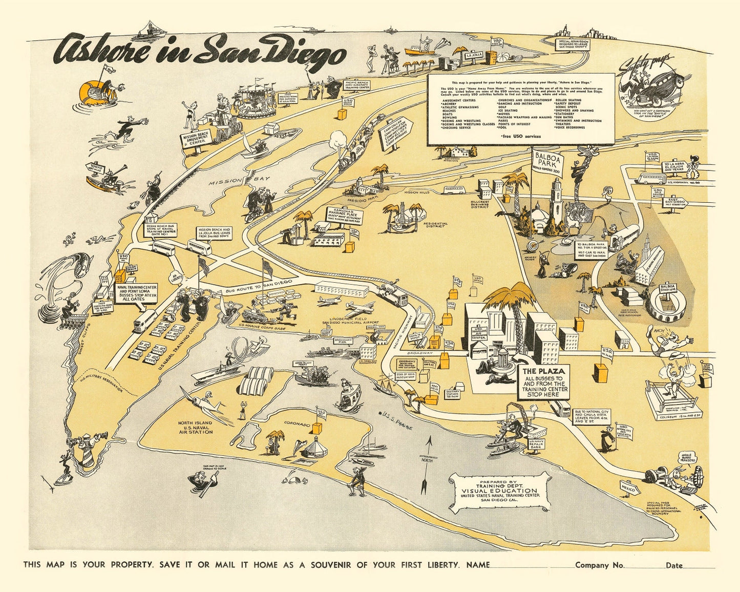 Vintage Map of San Diego, California, 1943