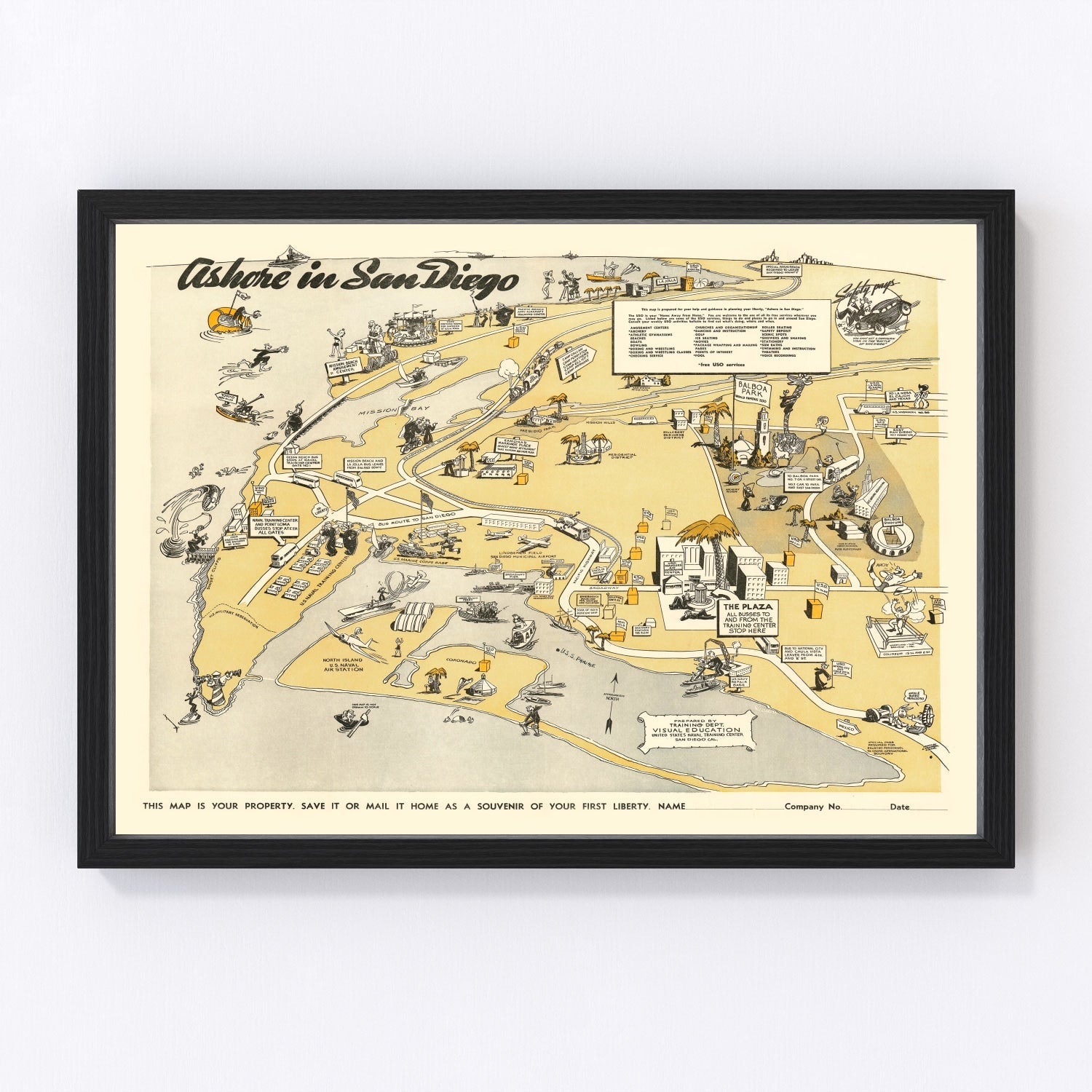 vintage map of San Diego, California, 1943