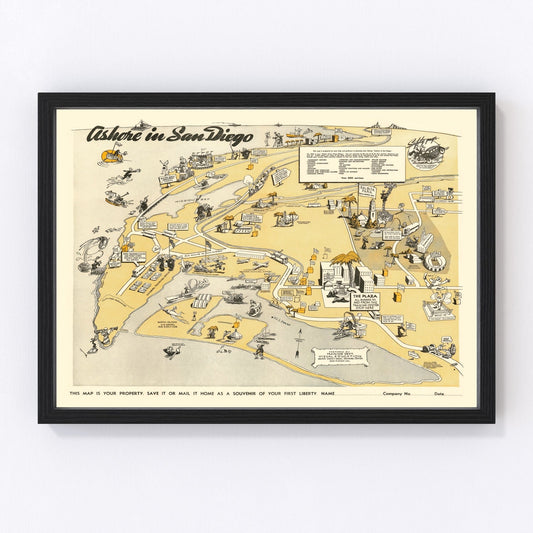 vintage map of San Diego, California, 1943