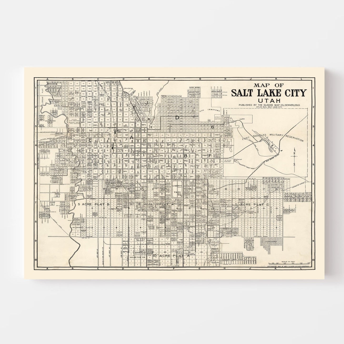 Vintage Map of Salt Lake City, Utah, 1909