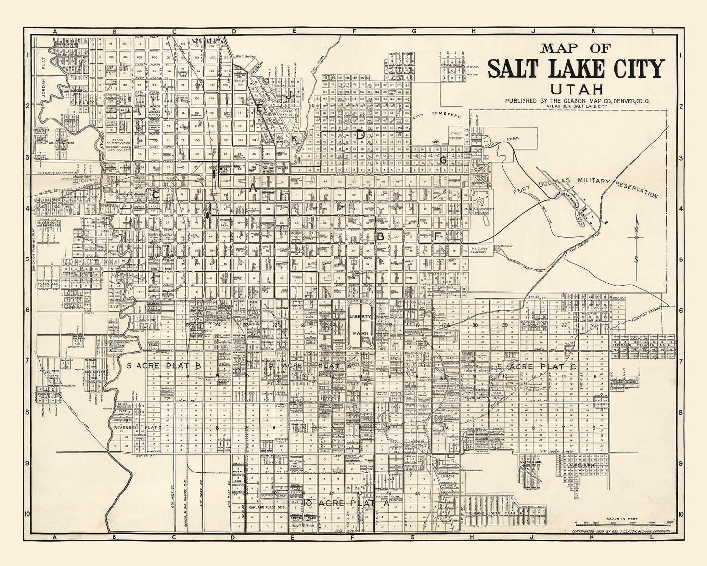 Vintage Map of Salt Lake City, Utah, 1909