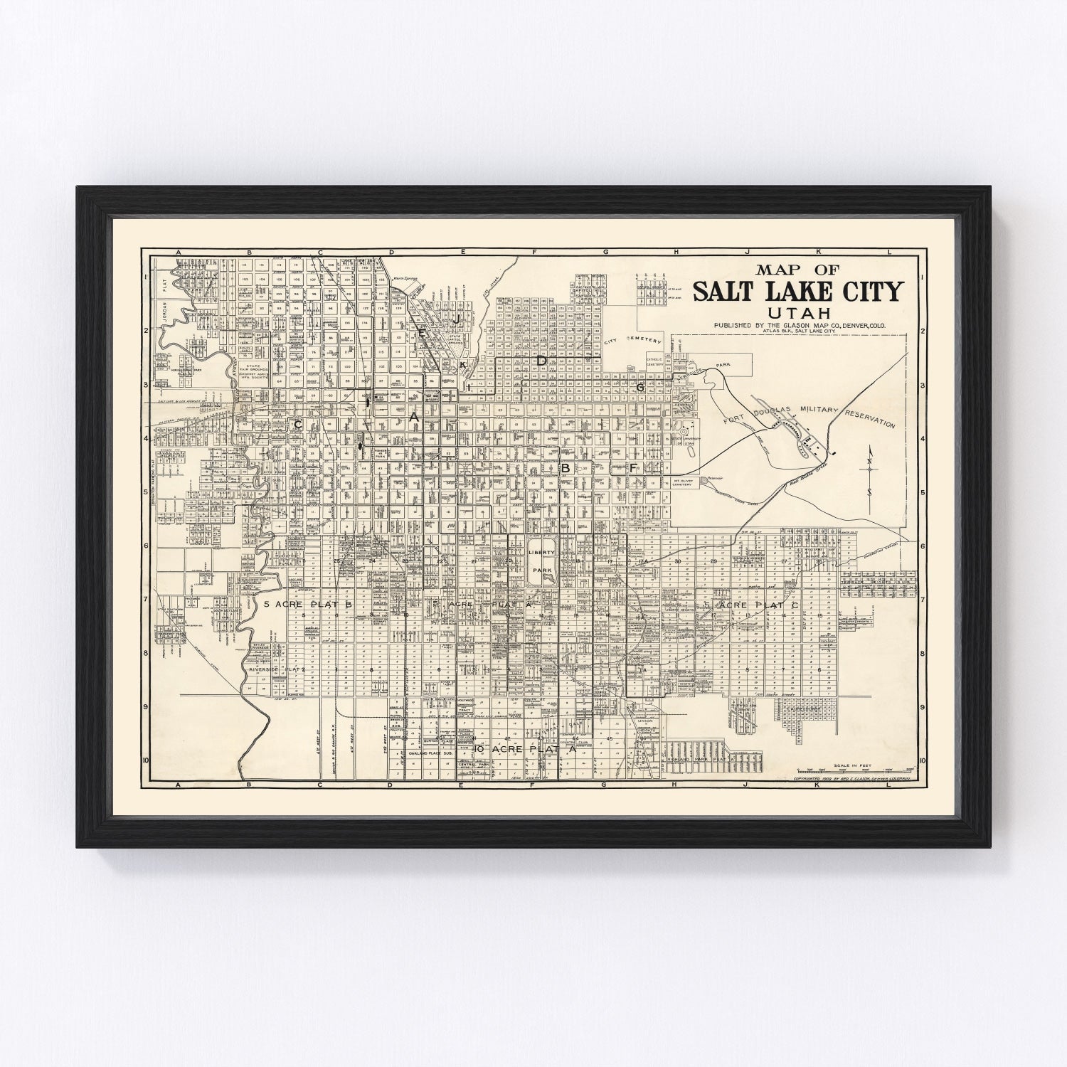 vintage map of Salt Lake City, Utah, 1909