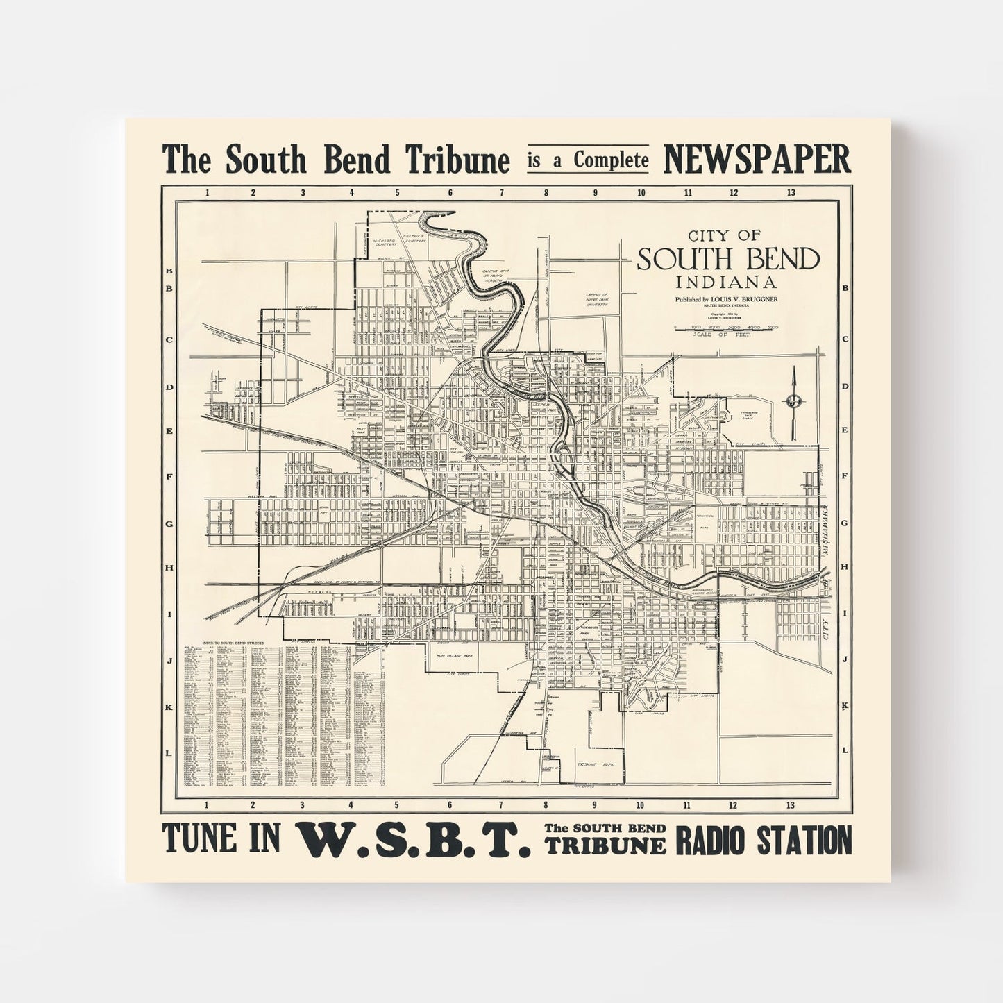 Vintage Map of South Bend, Indiana, 1931