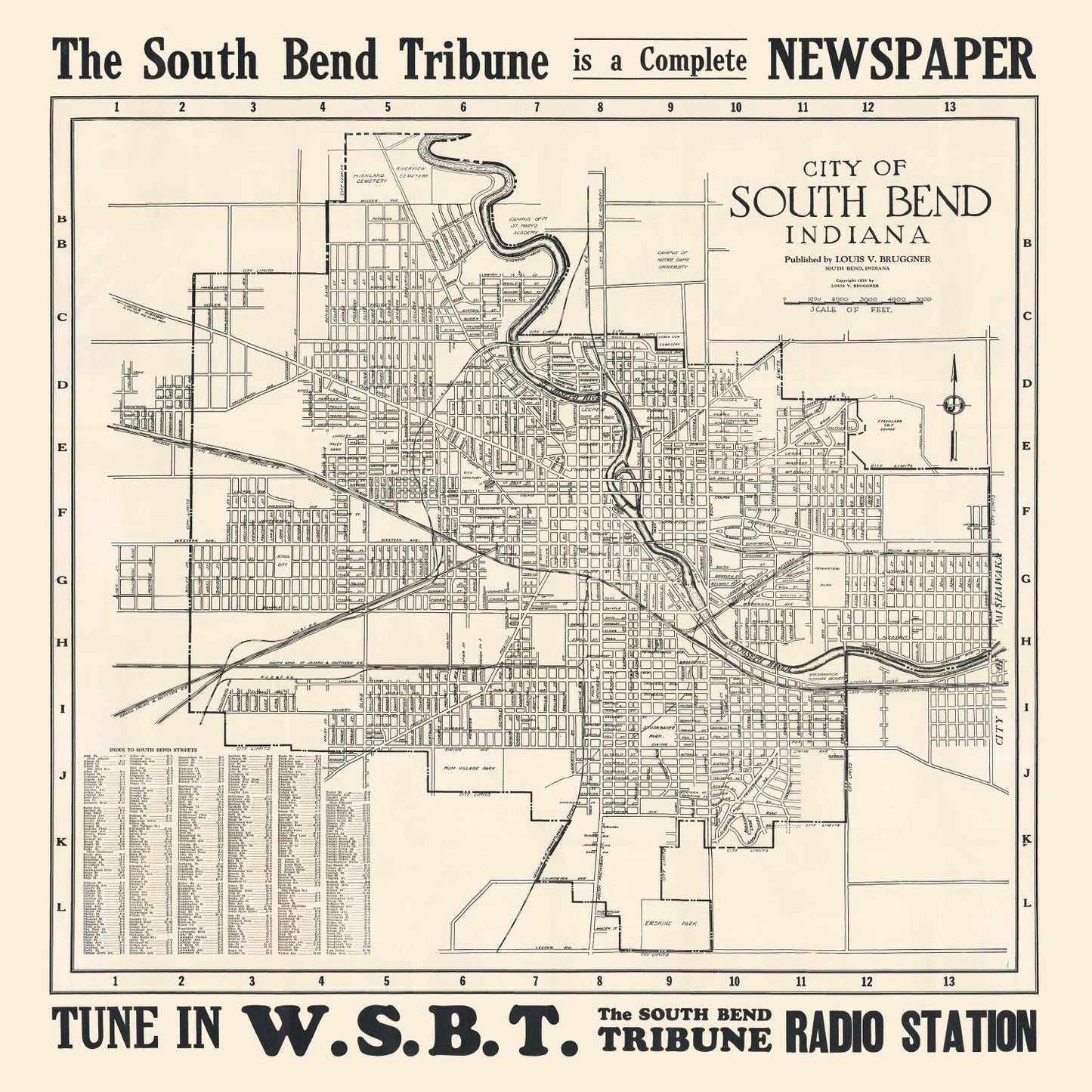 Vintage Map of South Bend, Indiana, 1931