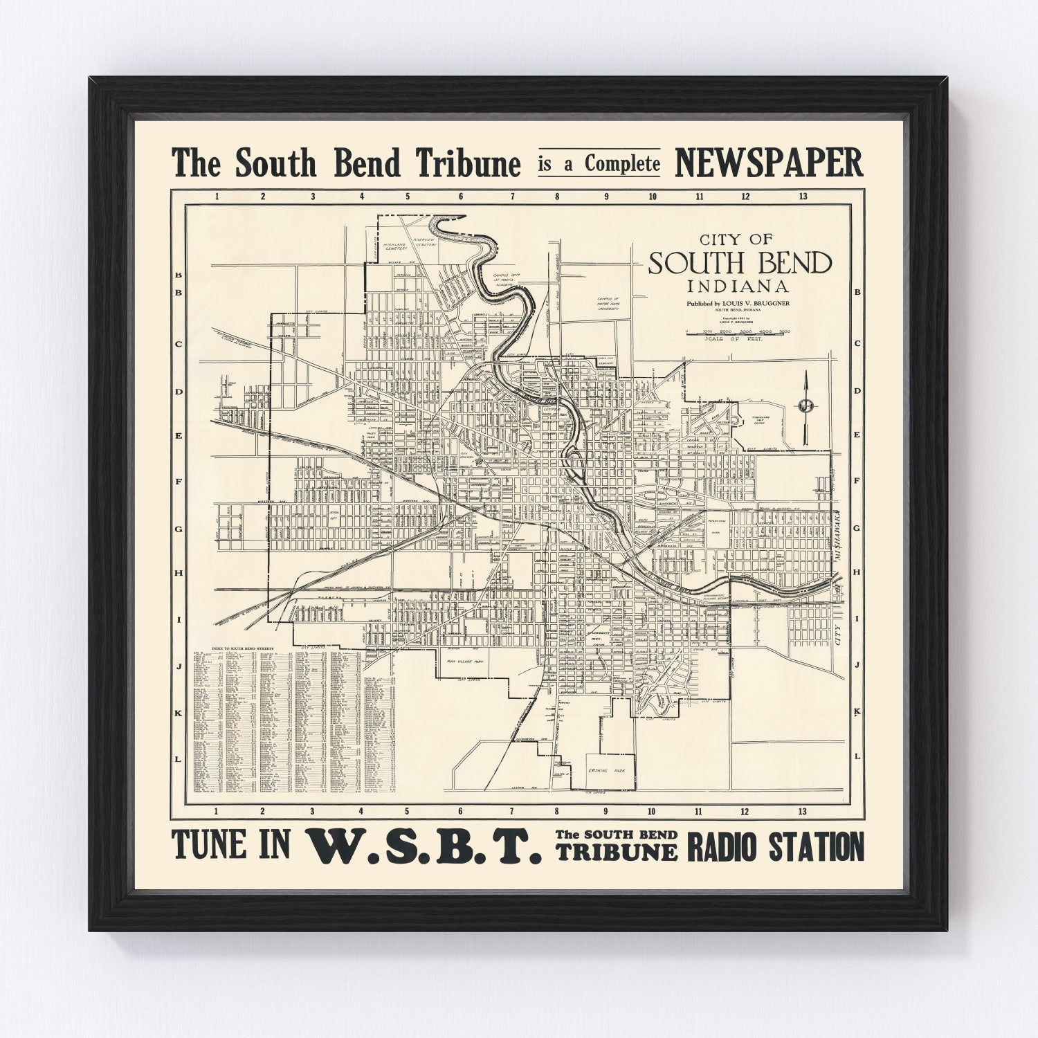 vintage map of South Bend, Indiana, 1931